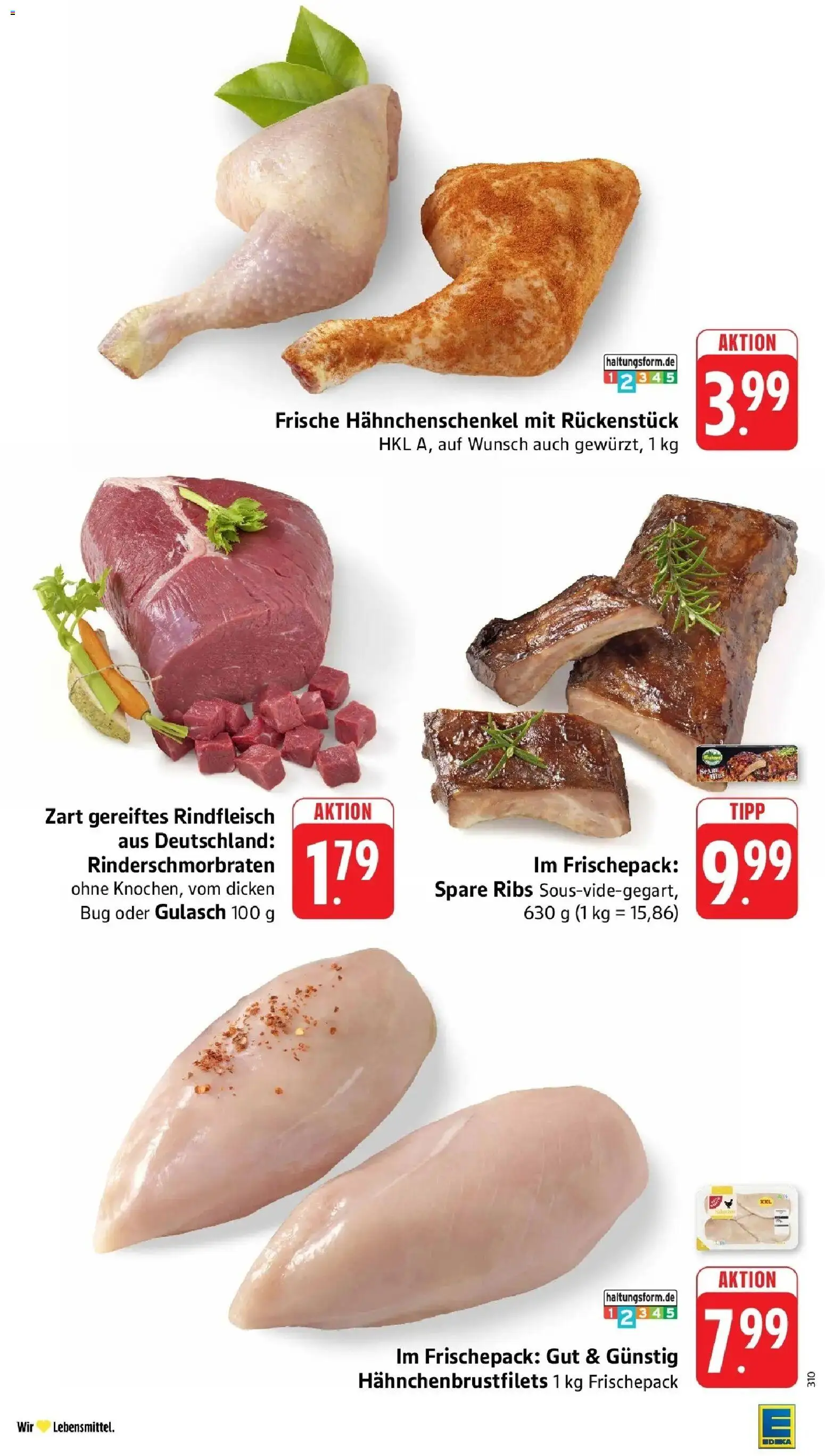 Edeka Prospekt Freiburg – gültig ab 27.07.2026 | Seite: 4 | Produkte: Hahnchenschenkel, Spare ribs, Gulasch, Rindfleisch