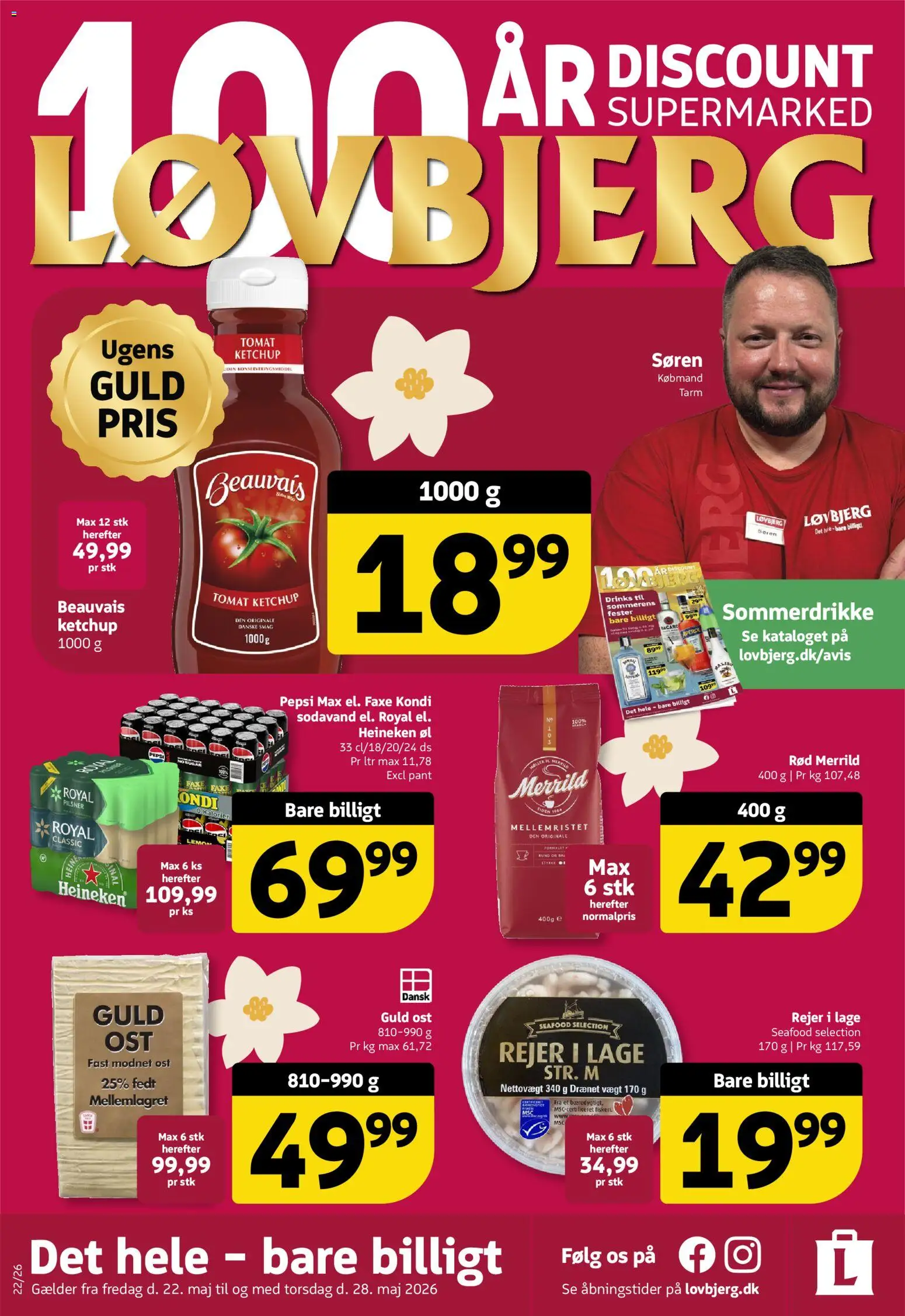Løvbjerg tilbudsavis – gyldig fra 22.05.2026 | Side: 1 | Produkter: Øl, Sodavand, Rejer, Pepsi