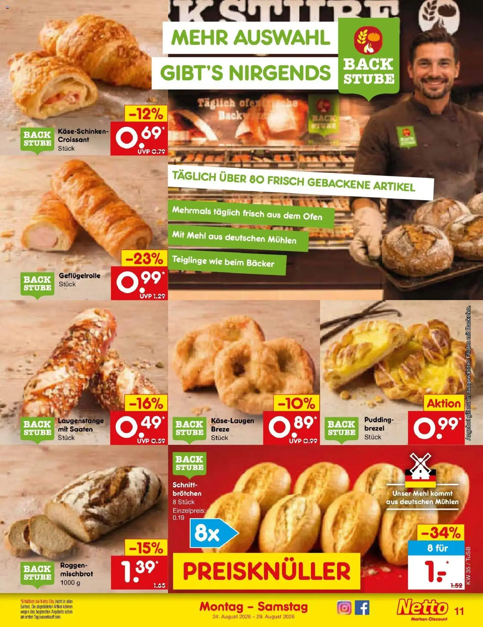 Netto Marken-Discount Prospekt Sindelfingen (ab 24.08.2026) » Angebote | Seite: 15 | Produkte: Ofen, Mehl, Pudding, Croissant