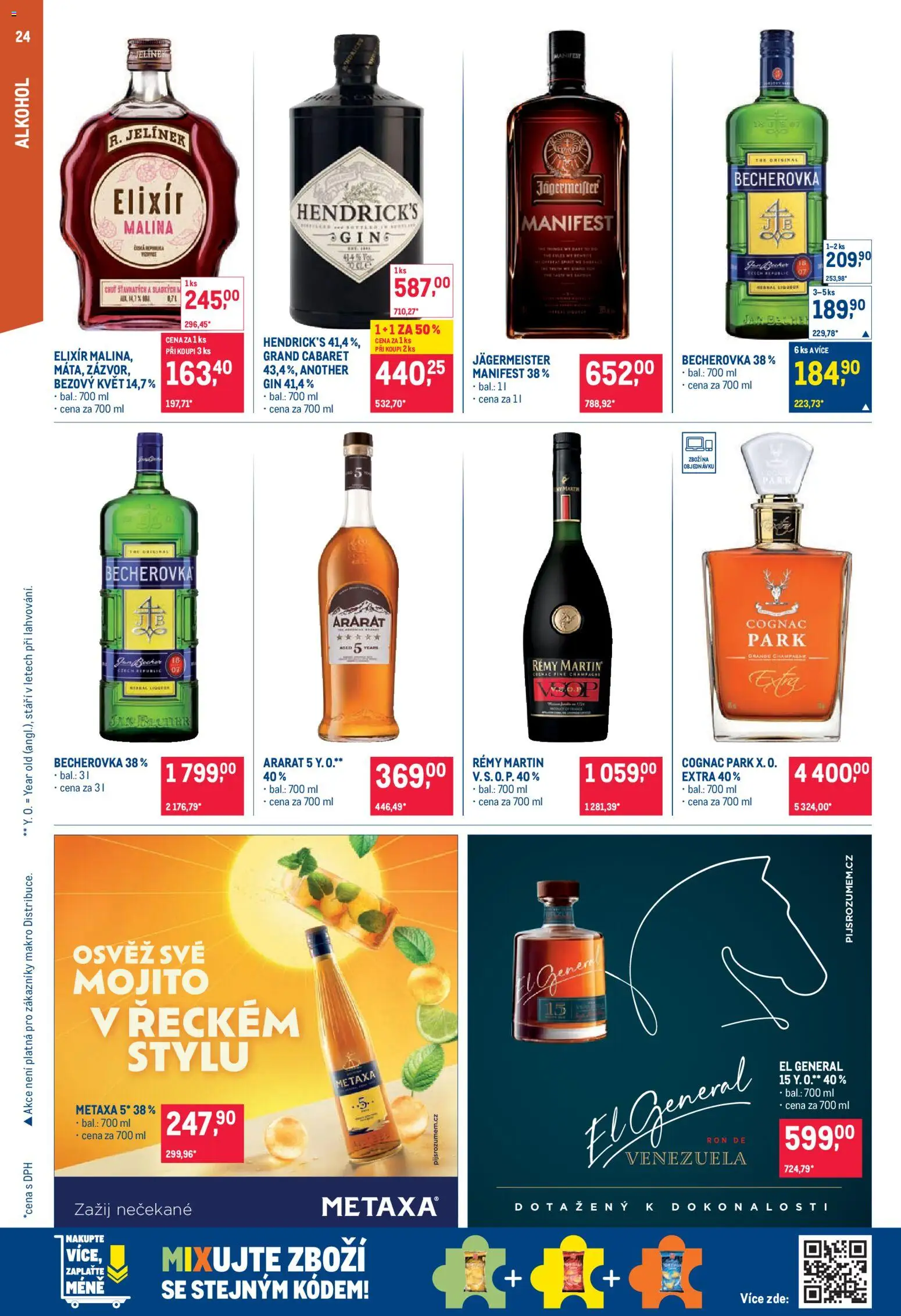 Makro leták - Pro milovníky jídla od 17.06.2026 | Strana: 24 | Produkty: Remy Martin, Gin, Becherovka, Jelínek