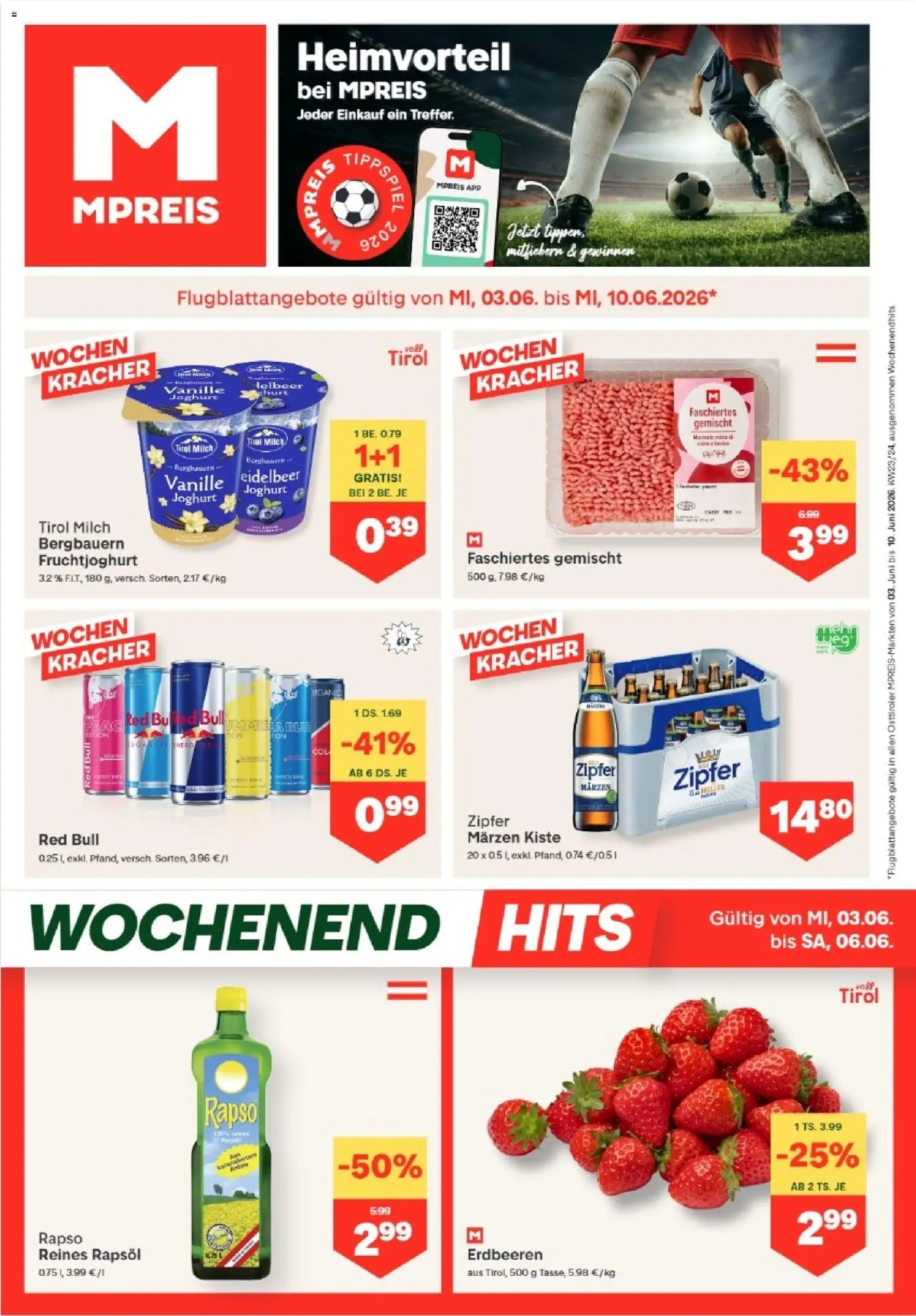 MPREIS Anras gültig ab 03.06.2026 | Seite: 1 | Produkte: Erdbeeren, Milch, Joghurt