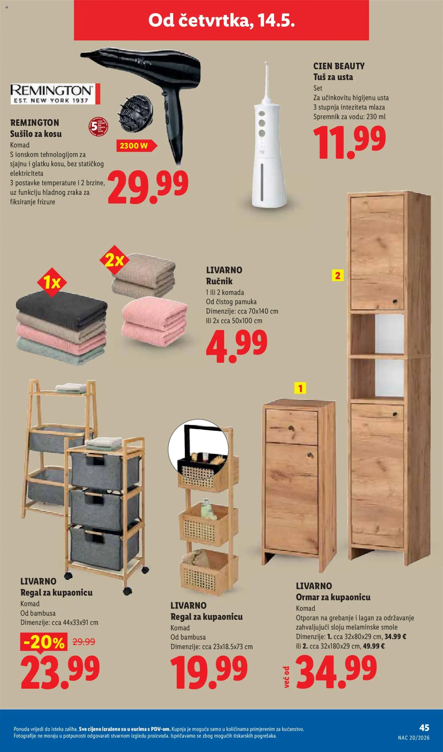Lidl katalog | vrijedi od 11.05.2026 | Stranica: 45 | Proizvodi: Ormar, Tuš, Ručnik, Regal