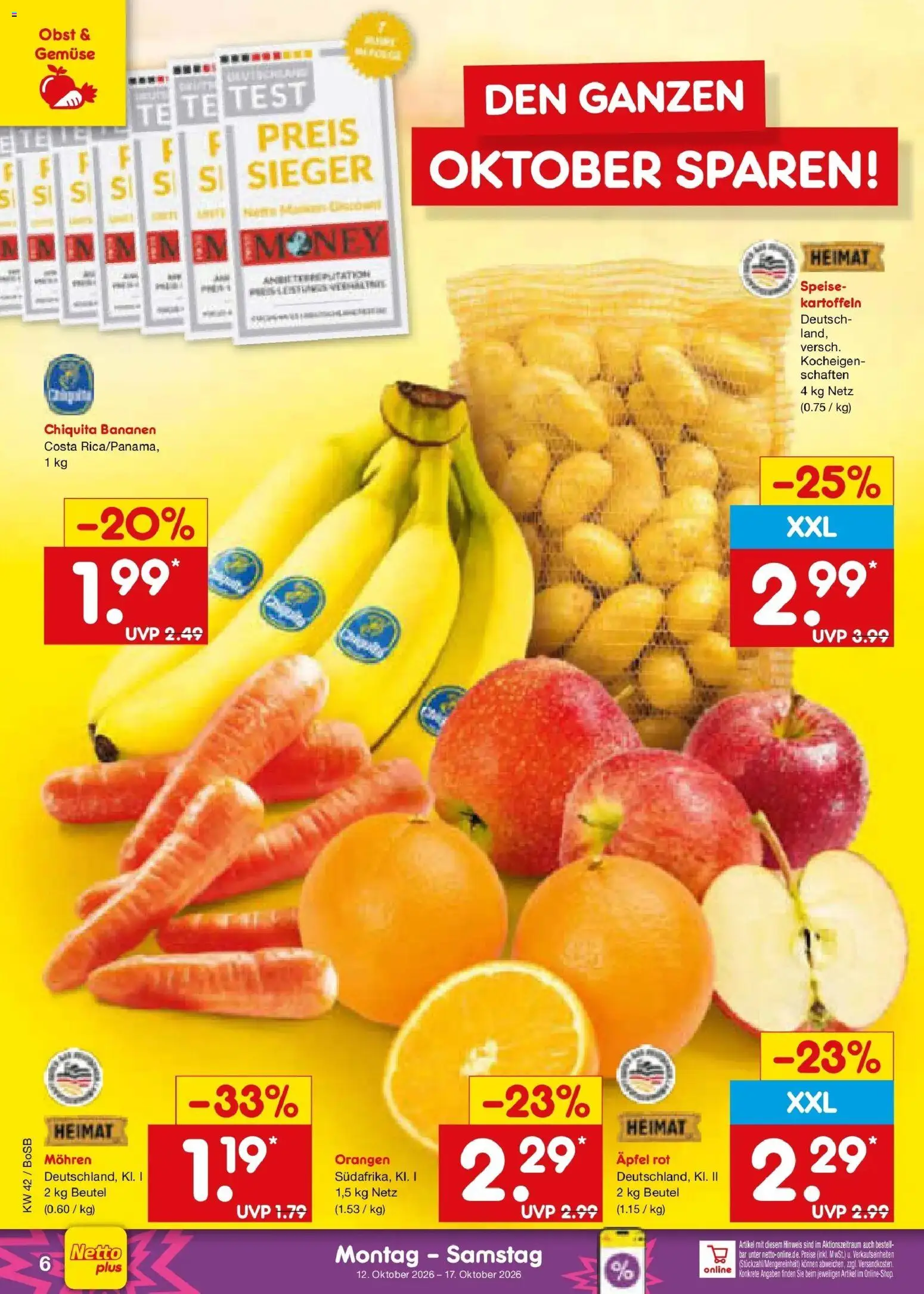 Netto Marken-Discount Prospekt Bochum (ab 12.10.2026) » Angebote | Seite: 6 | Produkte: Äpfel, Bananen, Kartoffeln, Obst