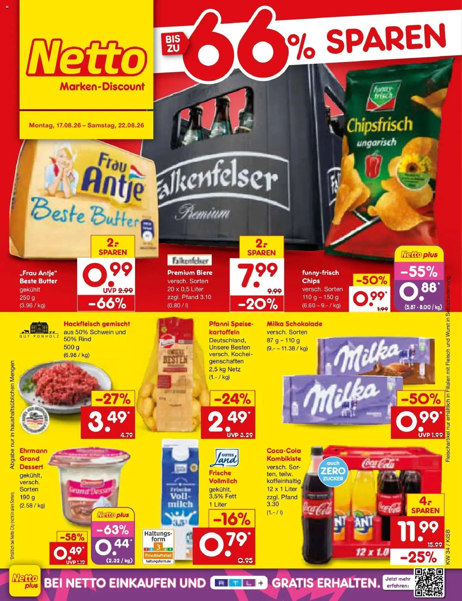 Netto Marken-Discount Prospekt Oberhaid – gültig ab 17.08.2026 | Seite: 1 | Produkte: Butter, Milka, Zucker, Wurst