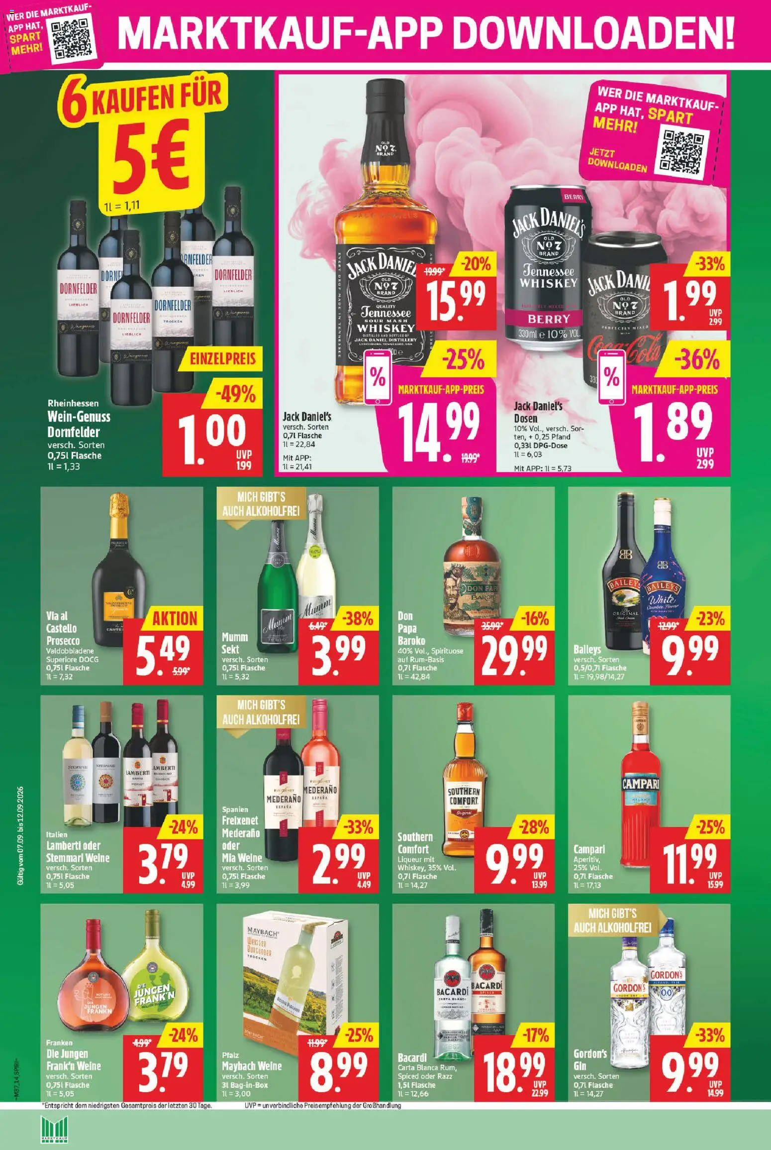 Marktkauf Prospekt – gültig ab 07.09.2026 | Seite: 14 | Produkte: Bacardi, Sekt, Campari, Jack Daniel's