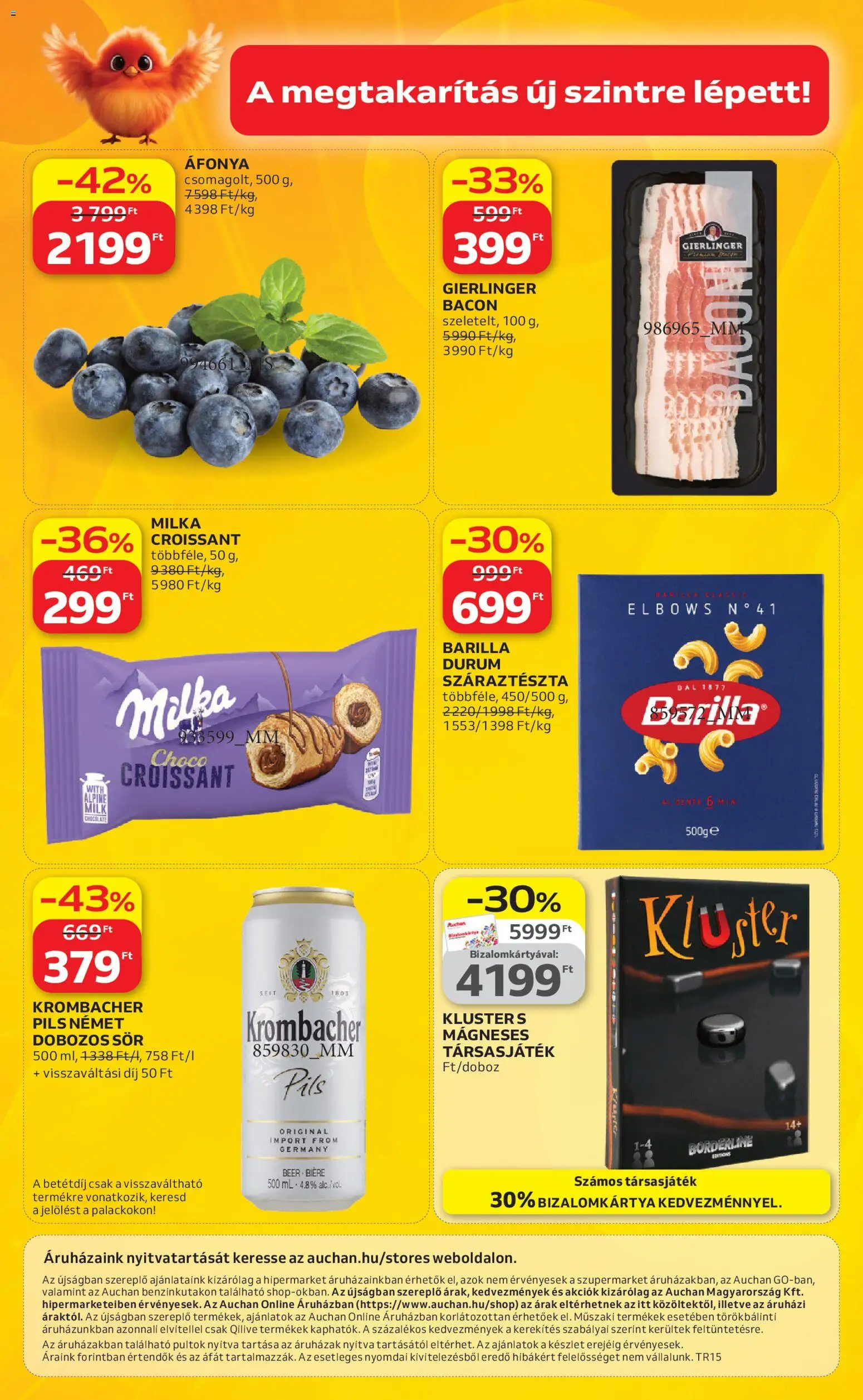 Auchan akciós ujság - amely érvényes a következő dátumtól: 09.04.2026 | Oldal: 42 | Termékek: Áfonya, Bacon, Társasjáték, Száraztészta