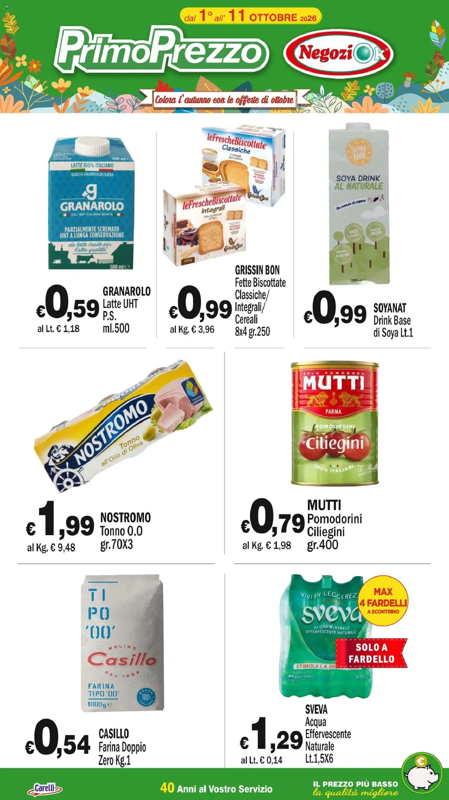Volantino Primo Prezzo del 01/10/2026 | Pagina: 3 | Prodotti: Pomodorini, Tonno, Basso, Fette biscottate