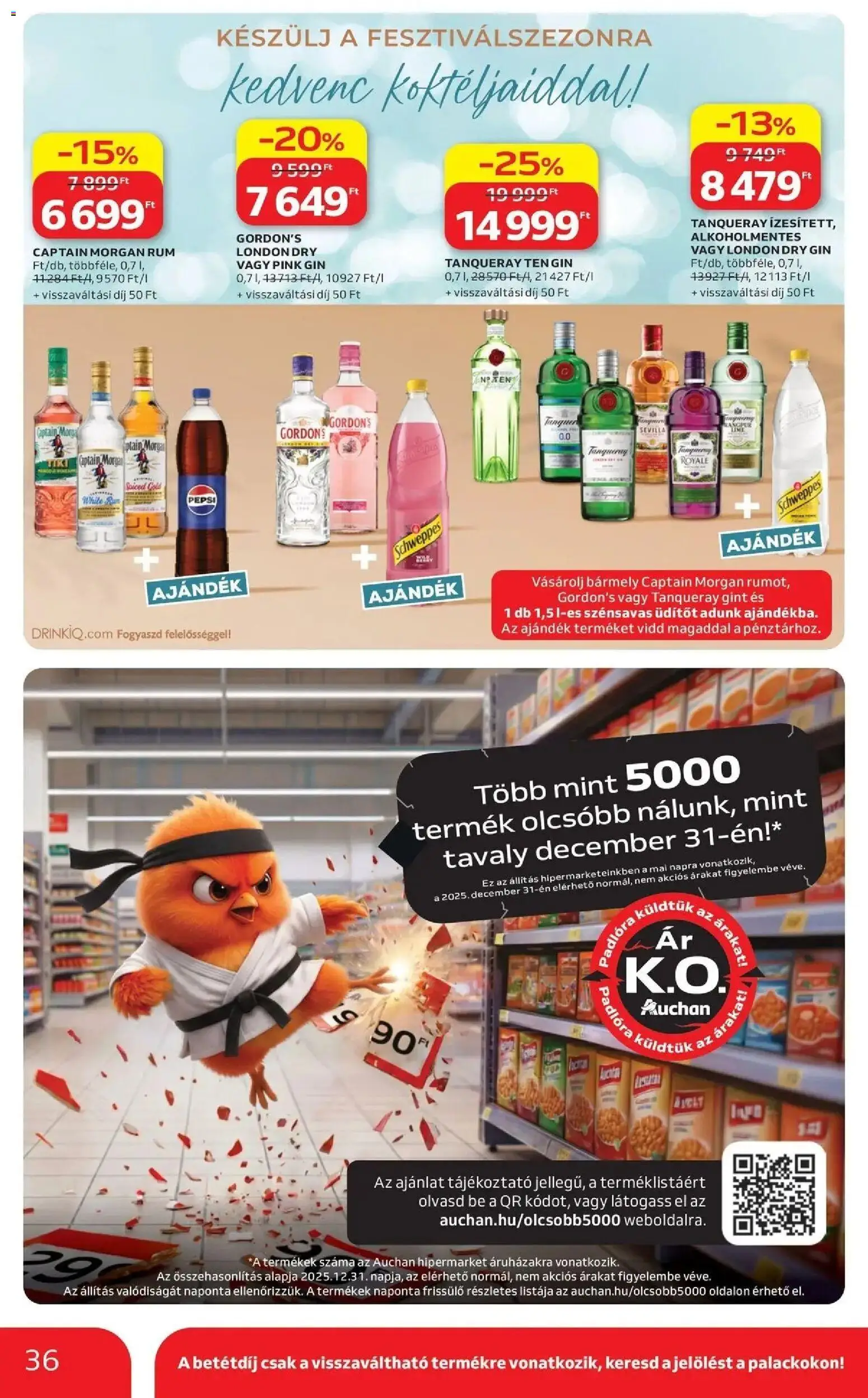 Auchan akciós ujság - amely érvényes a következő dátumtól: 2026.07.16. | Oldal: 36 | Termékek: Rum, Captain morgan, Gin