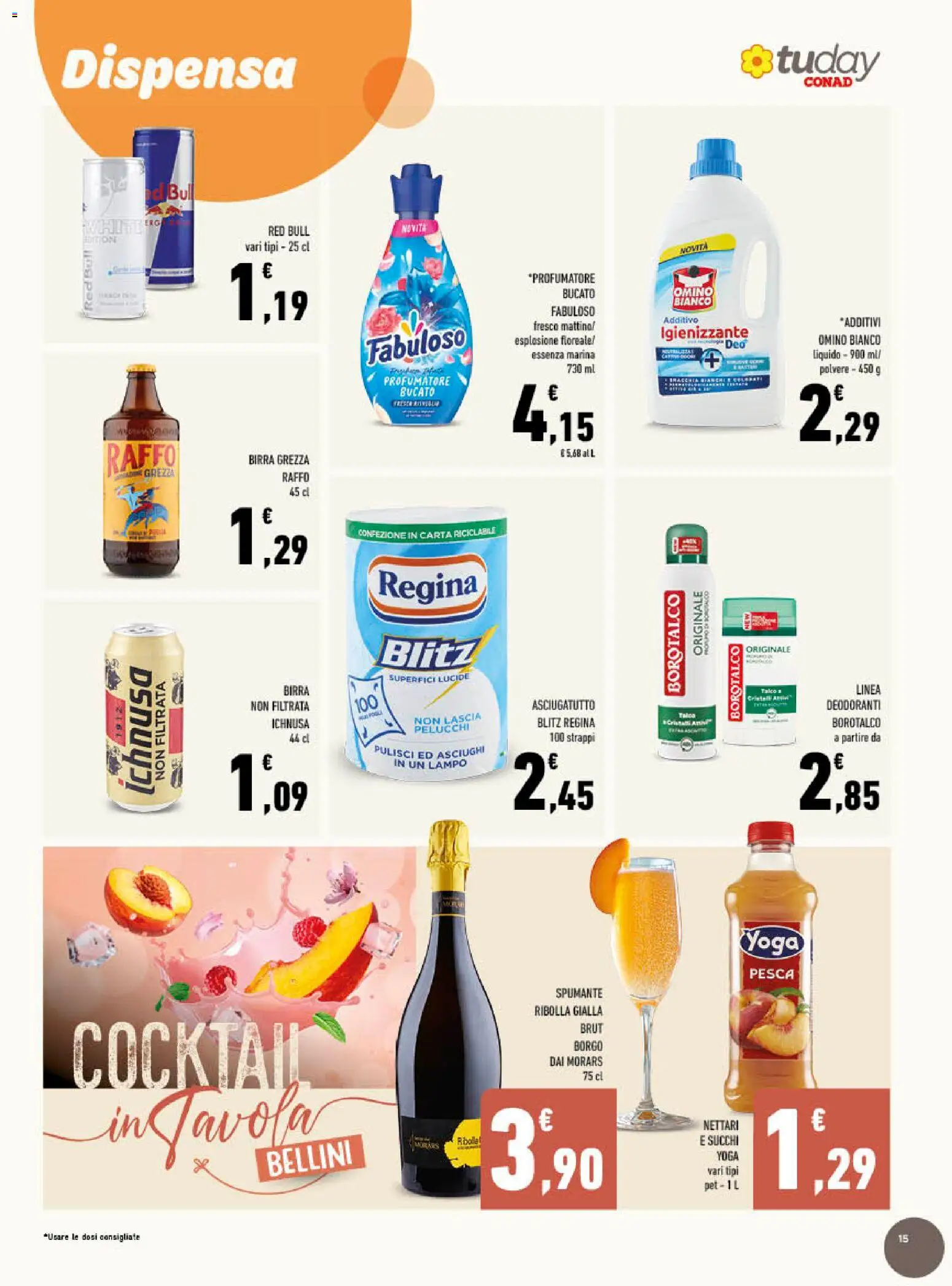 Volantino Conad del 06.05.2026 | Pagina: 15 | Prodotti: Talco, Pesca, Asciugatutto, Red Bull