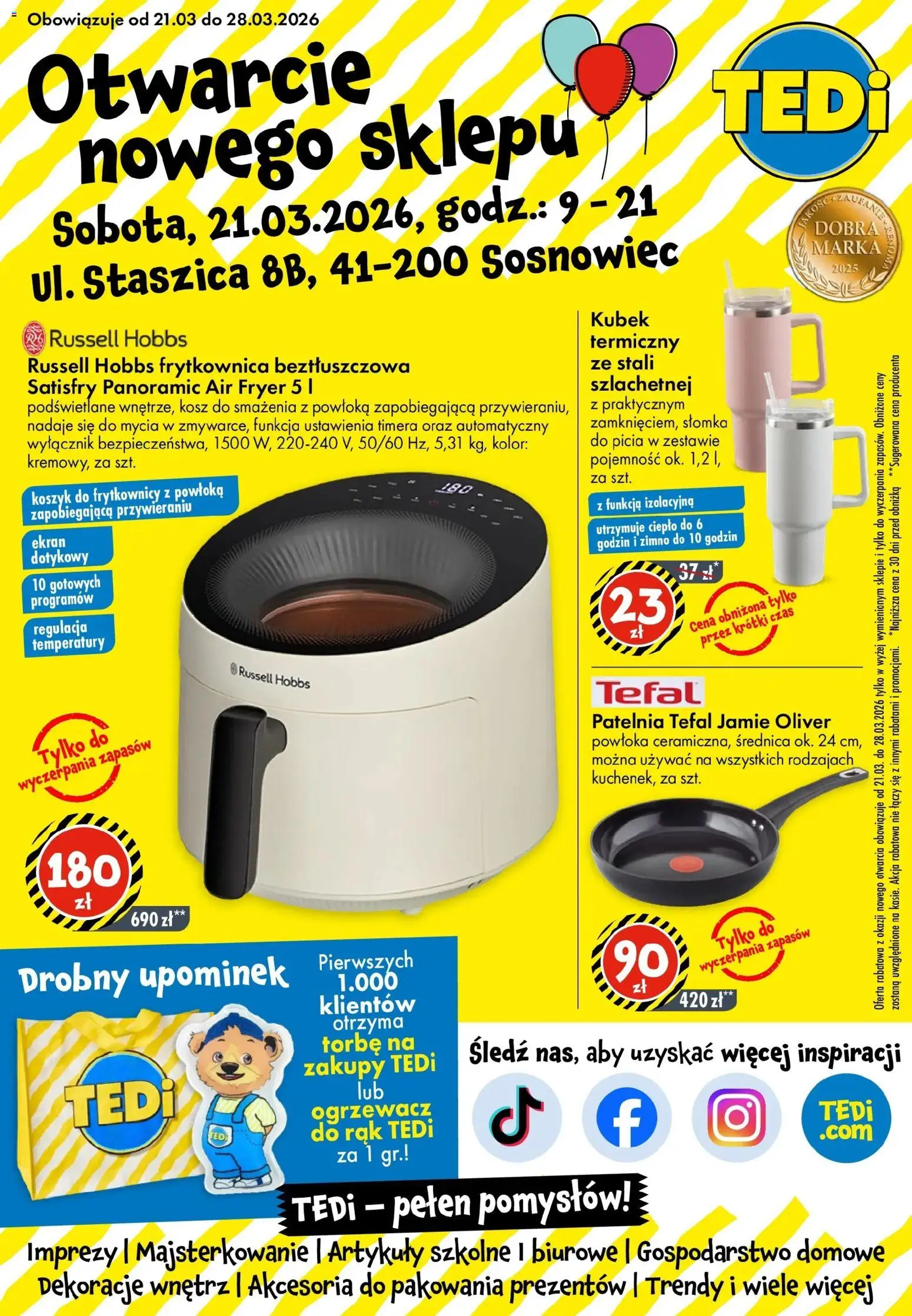 TEDi gazetka - Sosnowiec od 21.03.2026 | Strona: 1 | Produkty: Śledź, Kosz, Artykuły szkolne, Tefal