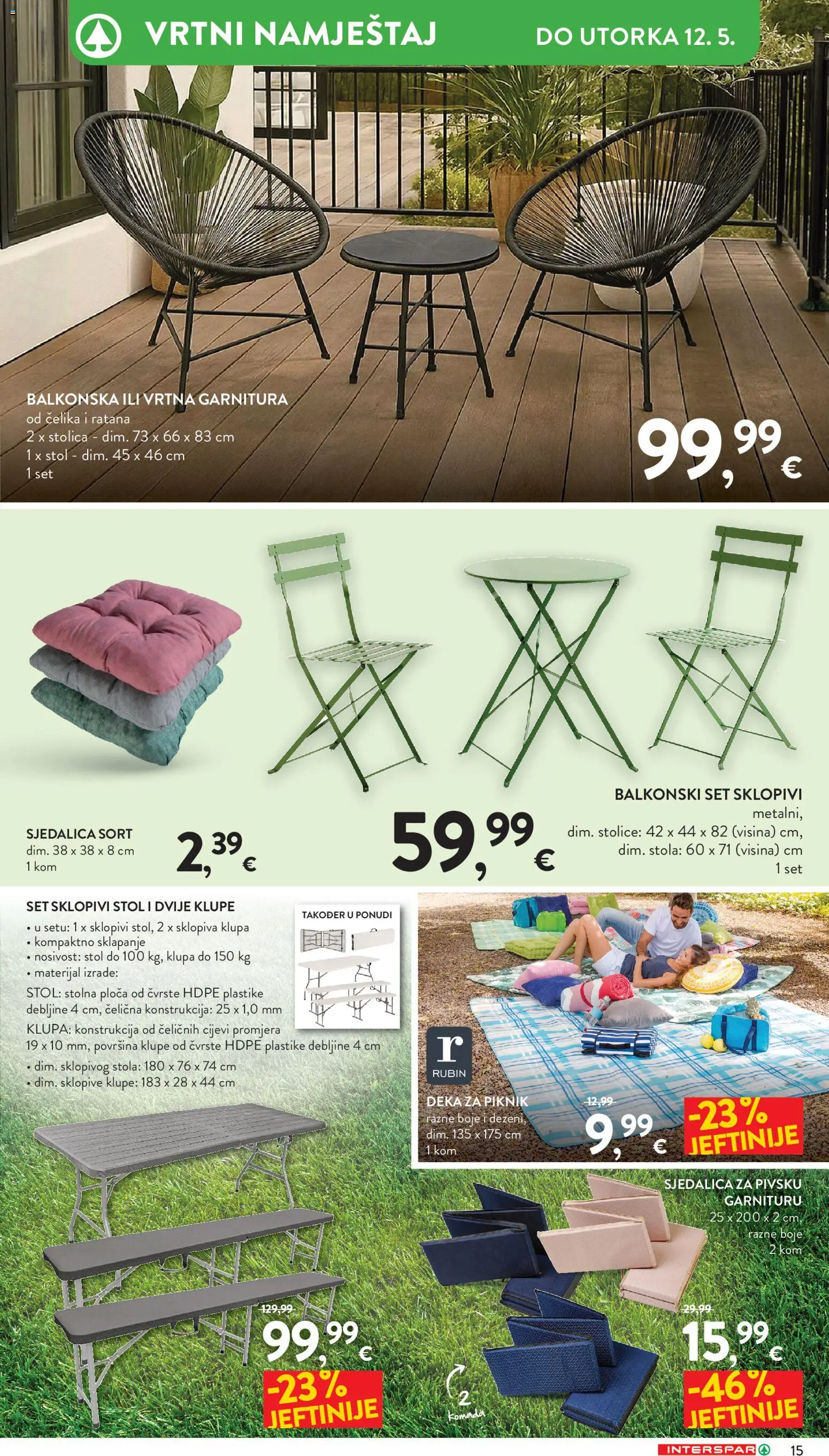 Interspar katalog | vrijedi od 22.04.2026 | Stranica: 15 | Proizvodi: Stol, Vrtna garnitura, Cijevi, Deka