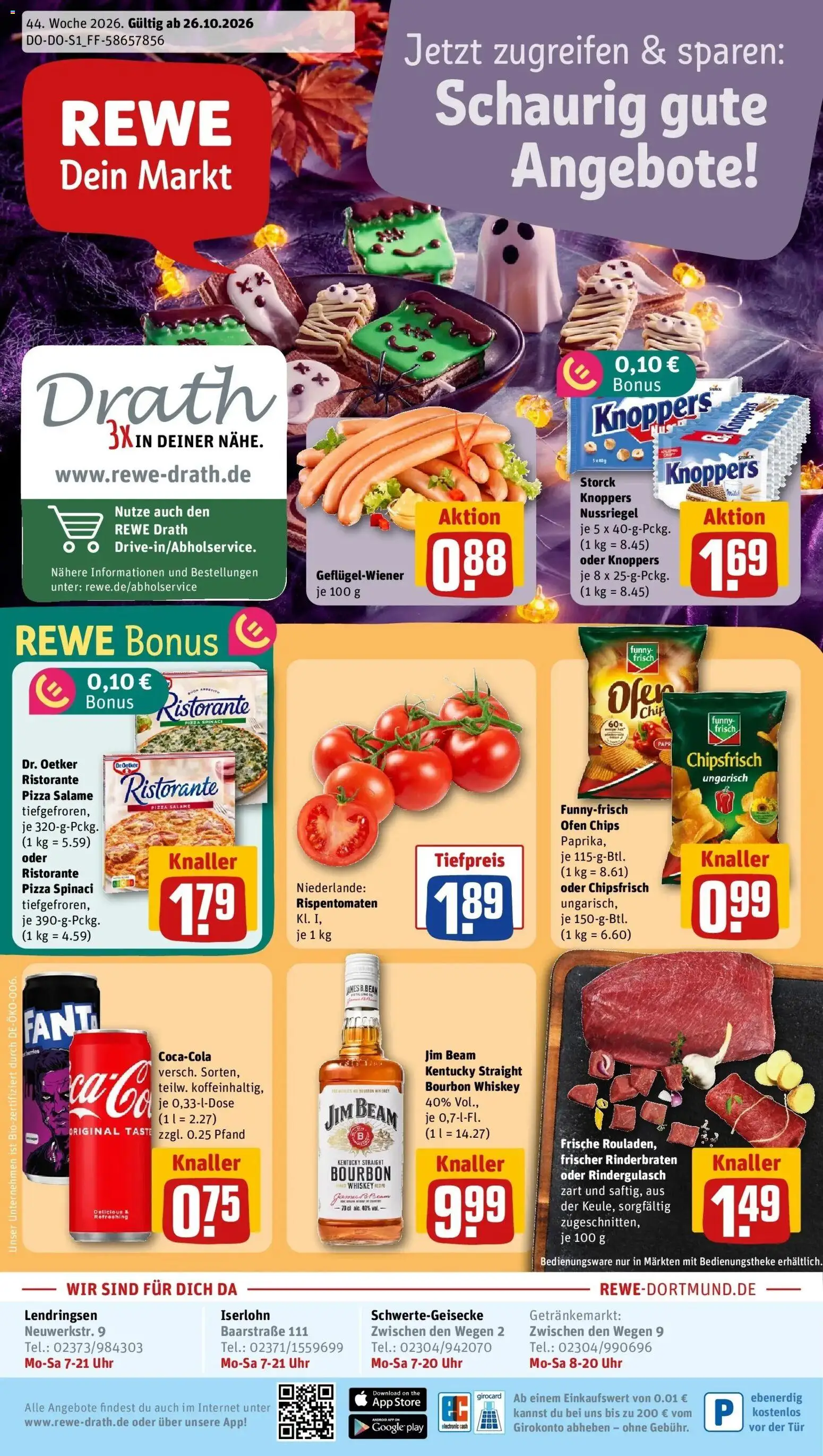 REWE Prospekt ab 26.10.2026 zum Blättern » Angebote | Seite: 1 | Produkte: Jim beam, Tür, Knoppers, Bourbon