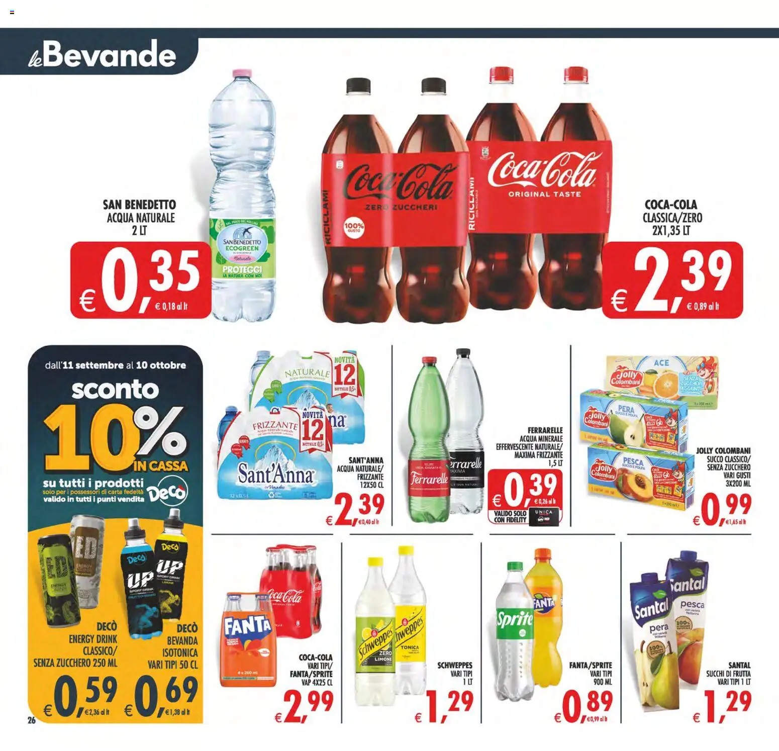 Volantino Decò del 02/10/2026 | Pagina: 26 | Prodotti: Frutta, Zucchero, Acqua minerale, Sprite