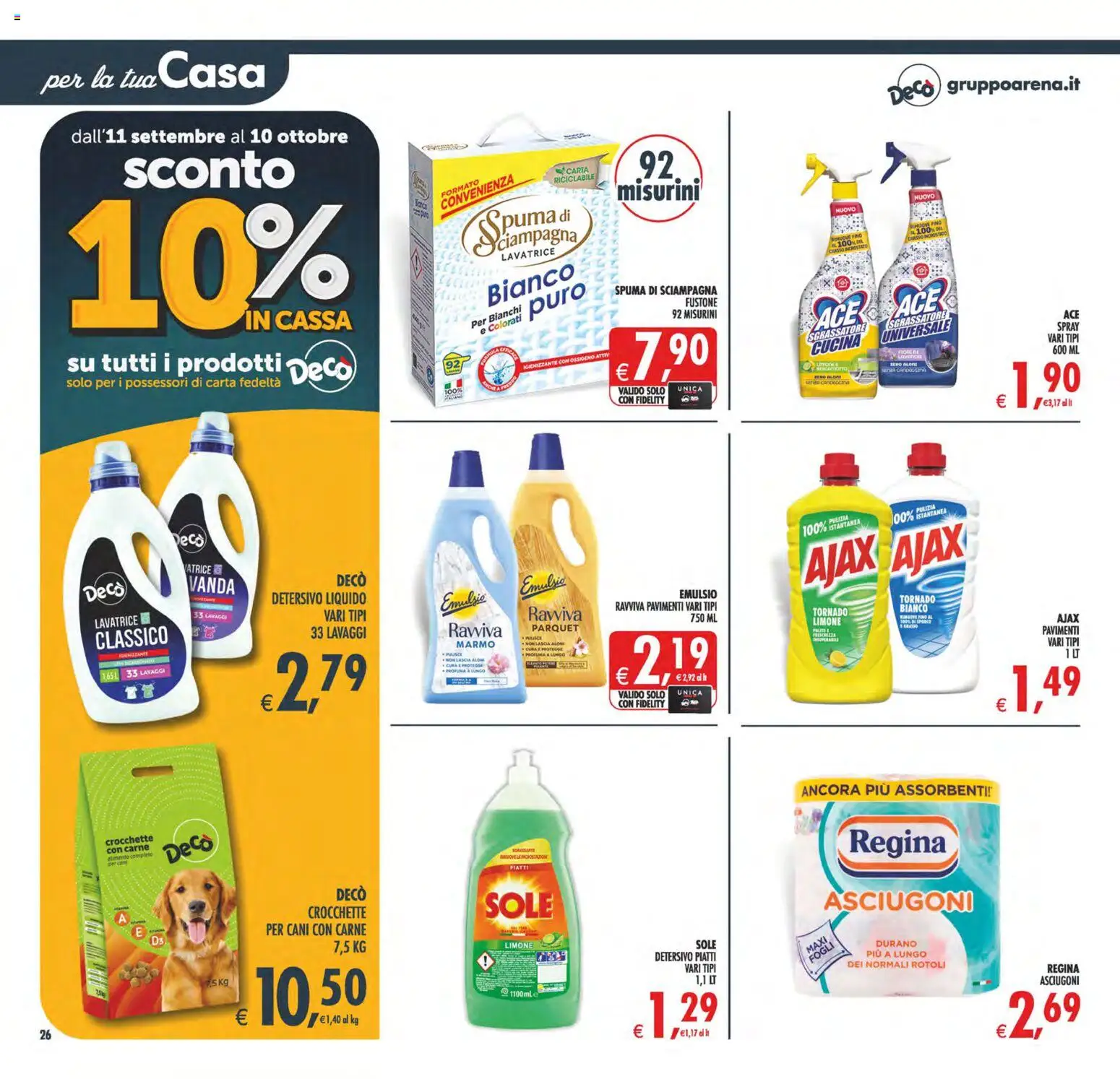 Volantino Decò del 22/09/2026 | Pagina: 26 | Prodotti: Piatti, Crocchette, Lavatrice, Assorbenti