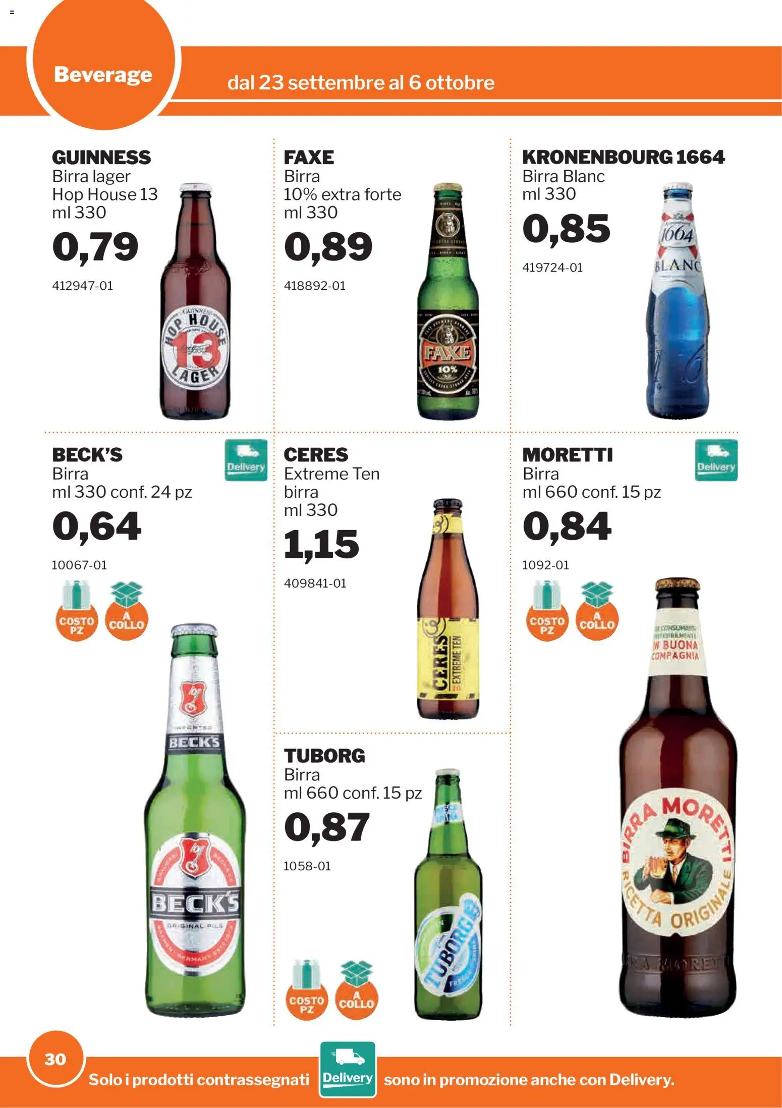 Volantino Sogegross del 23/09/2026 | Pagina: 30 | Prodotti: Birra, Ceres, Collo