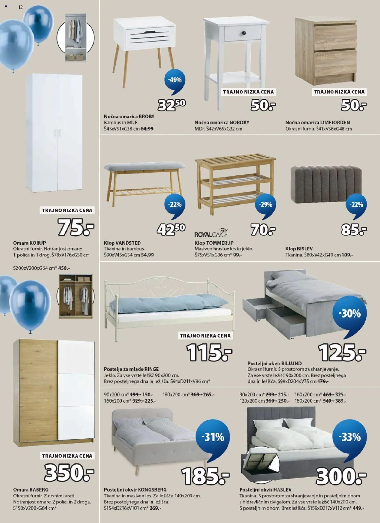 Novi JYSK katalog ponudbe – veljaven od 22.04.2026 | Stran: 12 | Izdelki: Okvir, Posteljni okvir, Polica, Omarica