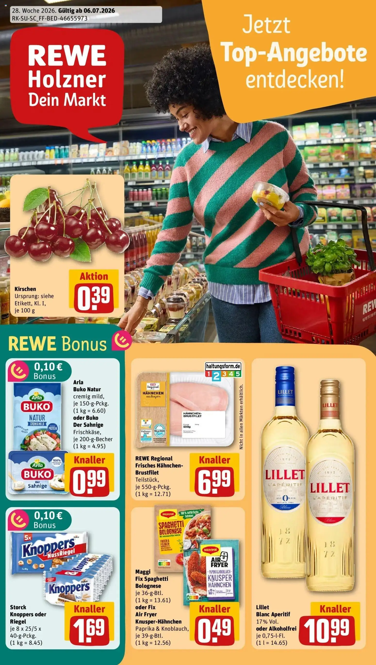 Rewe Prospekt Brunnthal – gültig ab 06.07.2026 | Seite: 1 | Produkte: Hahnchen, Paprika, Arla buko, Knoblauch