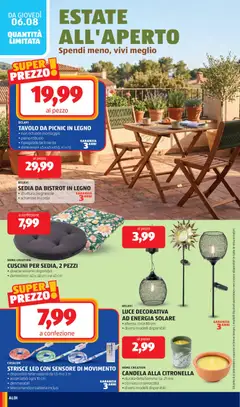 Anteprima del volantino Aldi volantino valido a partire dal 03/08/2026 | Pagina: 22 | Prodotti: Telecomando, Citronella, Tavolo, Vaso