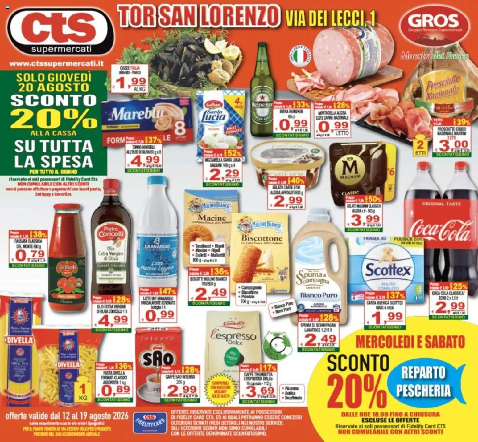 Volantino CTS del 12/08/2026 | Pagina: 1 | Prodotti: Prosciutto Crudo, Cozze, Latte, Prosciutto