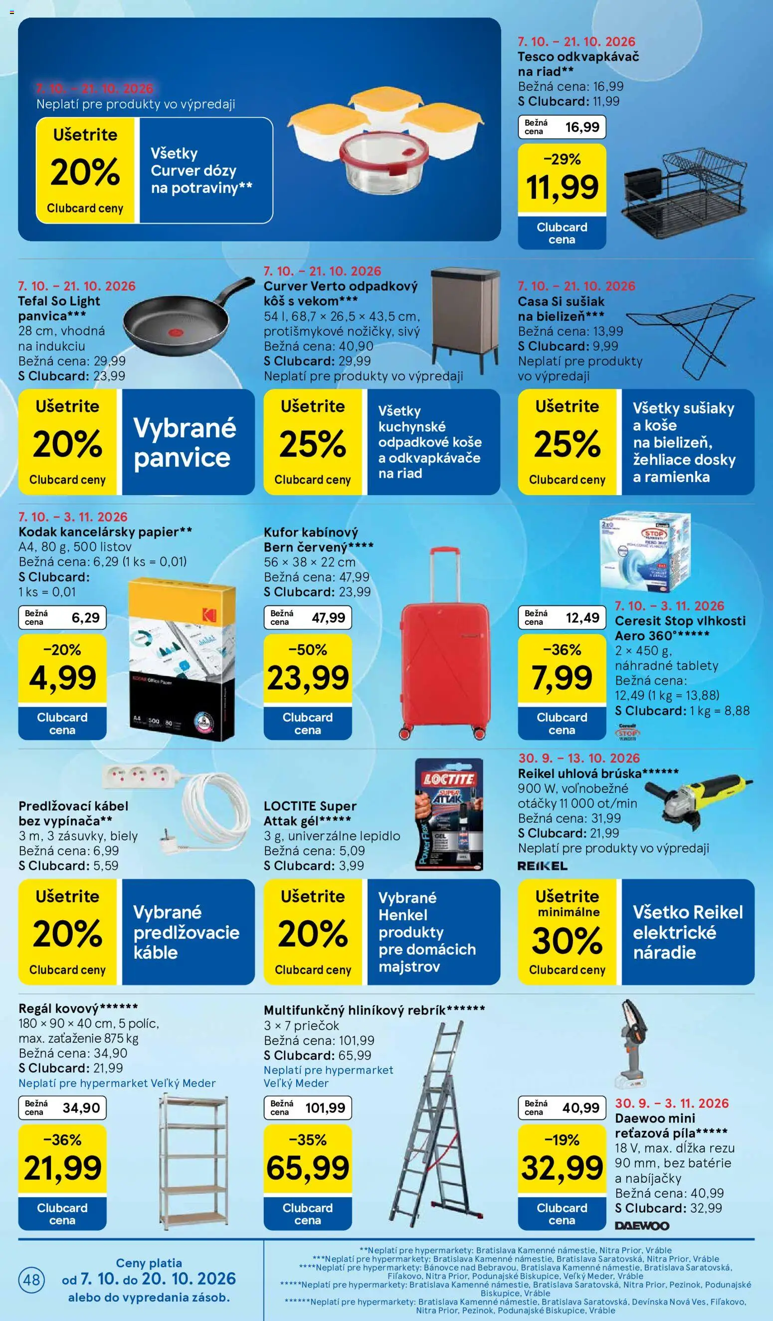 Nové Tesco akcie – leták je platný od 07.10.2026 | Strana: 48 | Produkty: Regál, Reťazová píla, Píla, Náradie