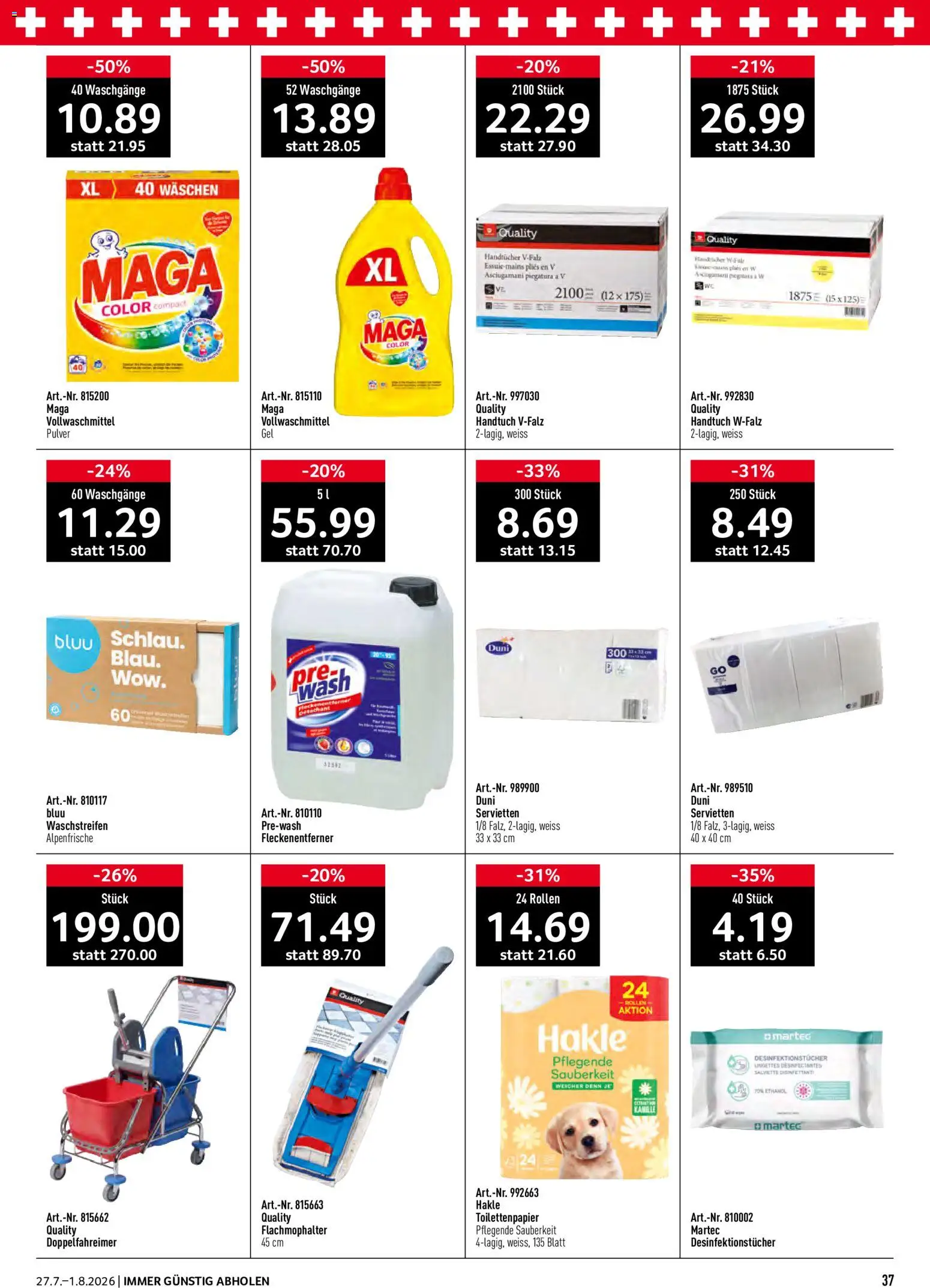 Prodega aktionen – gültig ab 27.07.2026 | Seite: 37 | Produkte: Pulver, Fleckenentferner, Toilettenpapier
