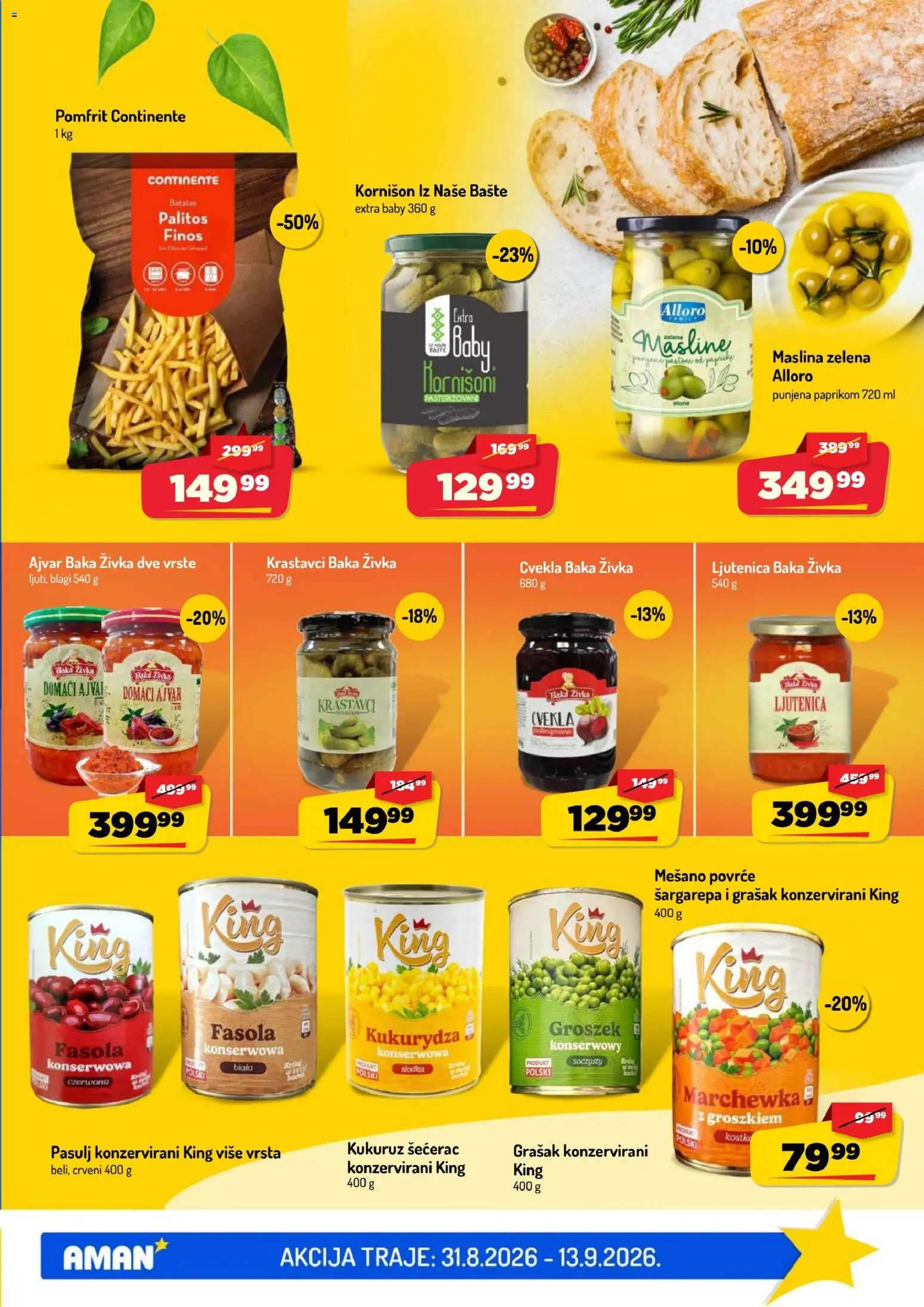 Aman katalog - važi od 31.08.2026 | Strana: 15 | Proizvode: Masline, Krastavci, Pomfrit, Povrće