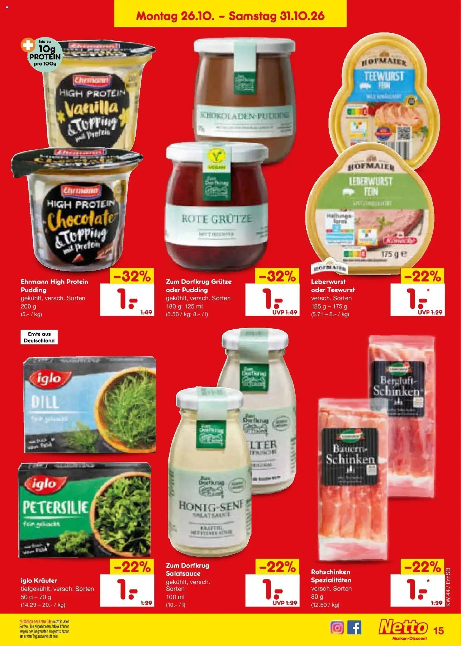 Netto Marken-Discount Prospekt München – gültig ab 26.10.2026 | Seite: 23 | Produkte: Spezialitäten, Iglo, Pudding, Petersilie