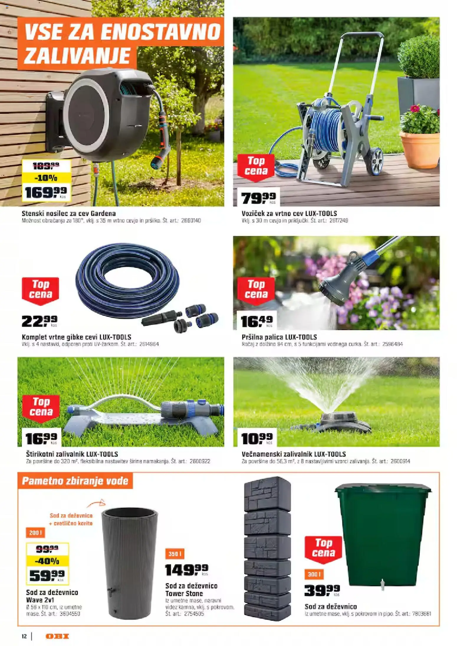 Novi OBI katalog ponudbe – veljaven od 02.07.2026 | Stran: 12 | Izdelki: Vozićek za vrtno cev, Zalivalnik, Voziček