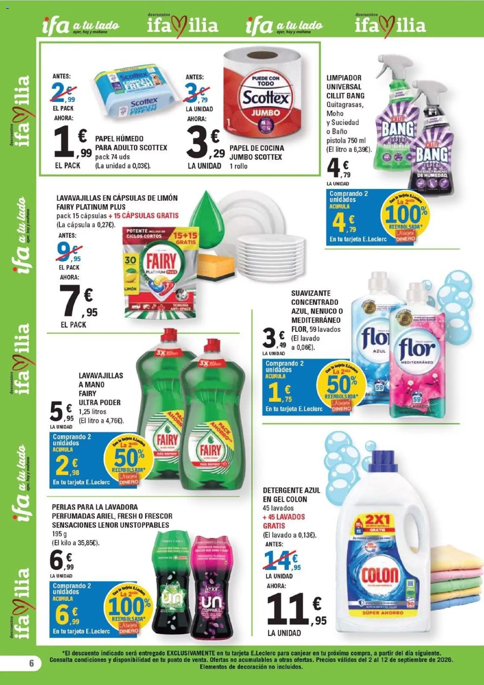 E.Leclerc folleto León │ válido desde el 02/09/2026 | Página: 6 | Productos: Cápsulas, Detergente, Suavizante, Decoración