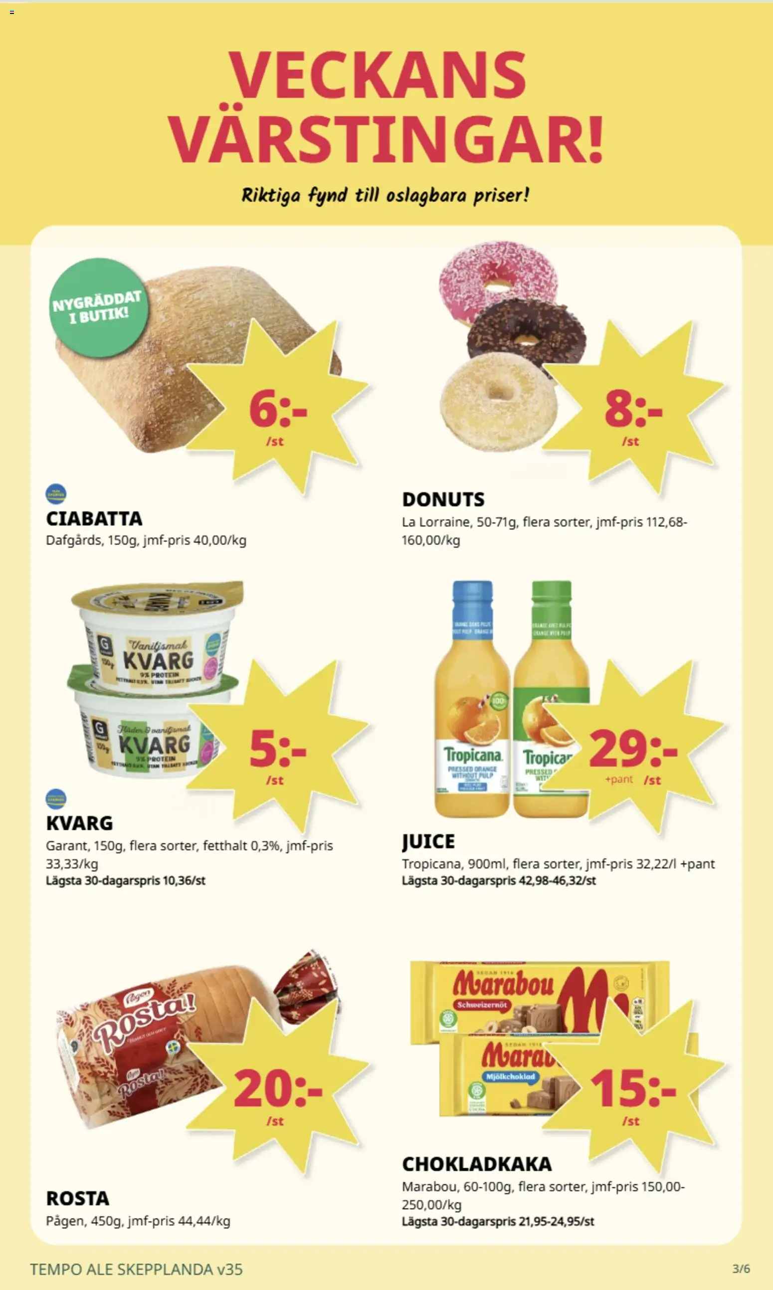 Tempo reklamblad aktuell från 24/08/2026 | Sida: 3 | Produkter: Chokladkaka, Juice, Kvarg, Protein