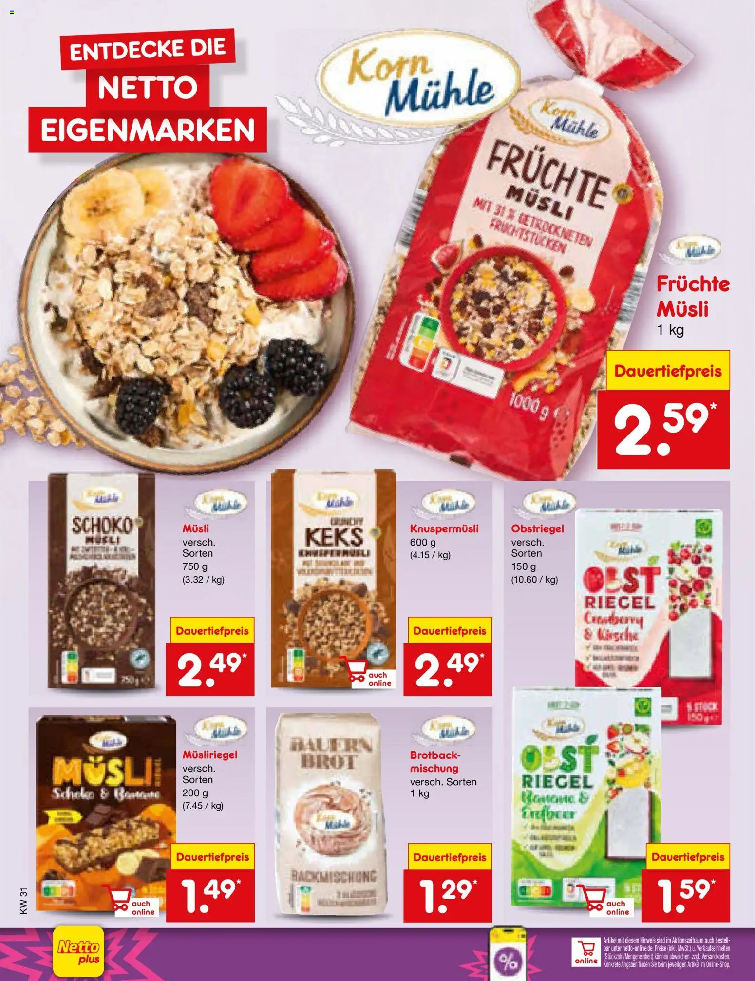 Netto Marken-Discount Prospekt – gültig ab 27.07.2026 | Seite: 14 | Produkte: Musli, Mühle, Obst, Brot