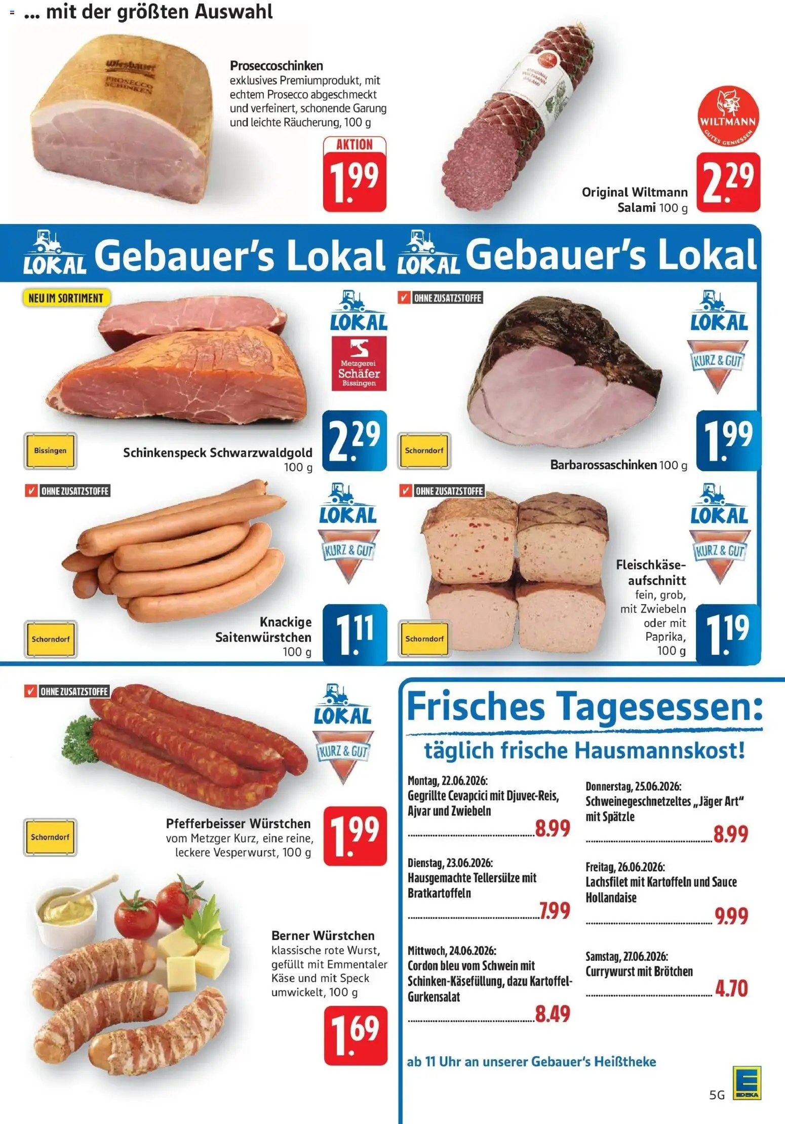 Edeka prospekt Geislingen – gültig ab 21.06.2026 | Seite: 5 | Produkte: Prosecco, Zwiebeln, Salami, Uhr