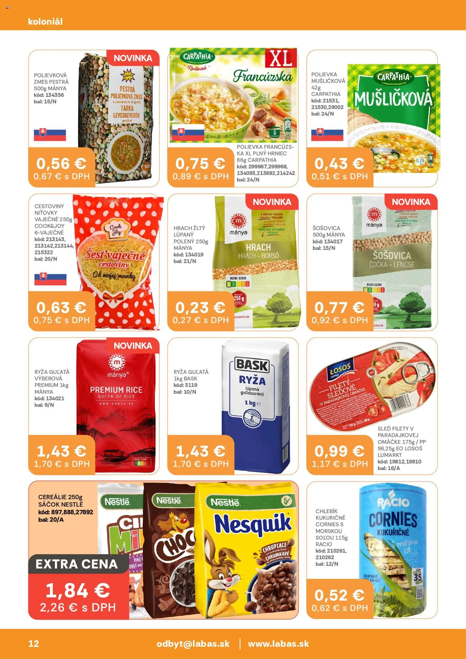 Nové Labaš akcie – leták je platný od 08.05.2026 | Strana: 12 | Produkty: Hrach, Šošovica, Cereálie, Nesquik