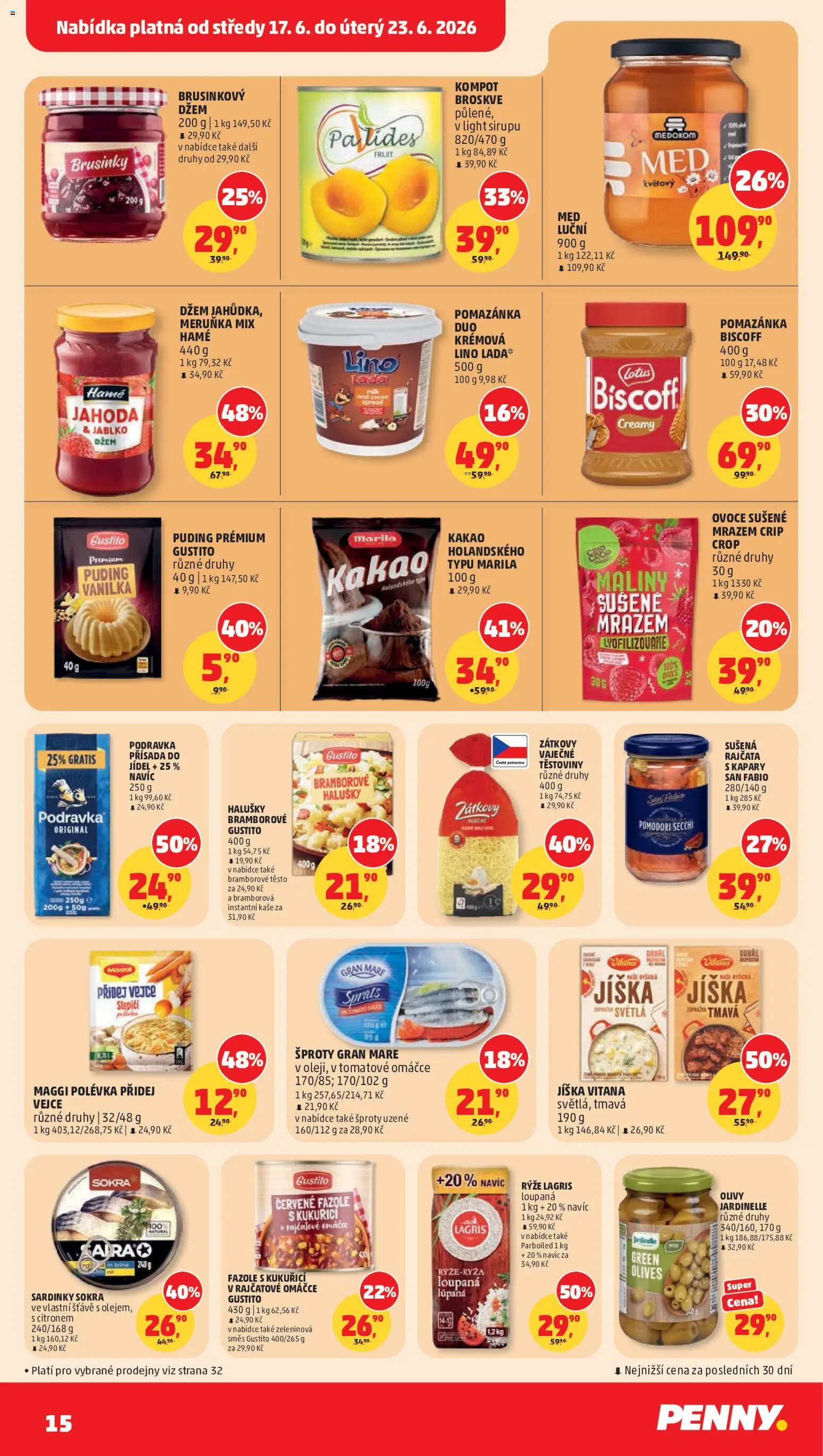 Penny Market leták od 17.06.2026 | Strana: 15 | Produkty: Ovoce, Těstoviny, Sardinky, Kakao