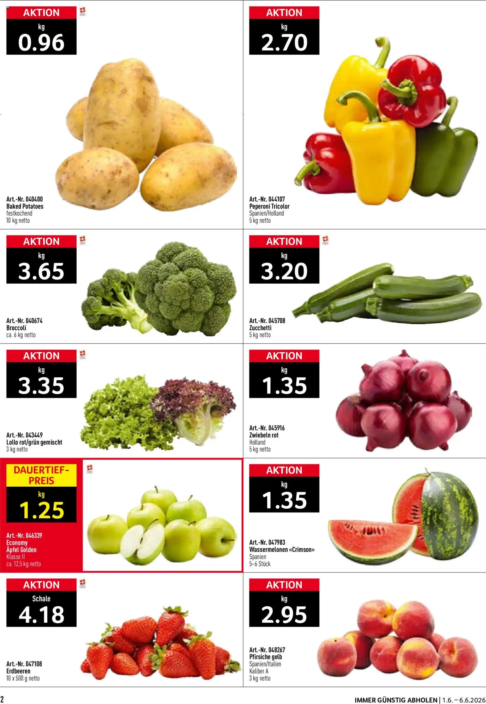 Prodega aktionen – gültig ab 01.06.2026 | Seite: 2 | Produkte: Äpfel, Erdbeeren, Zwiebeln
