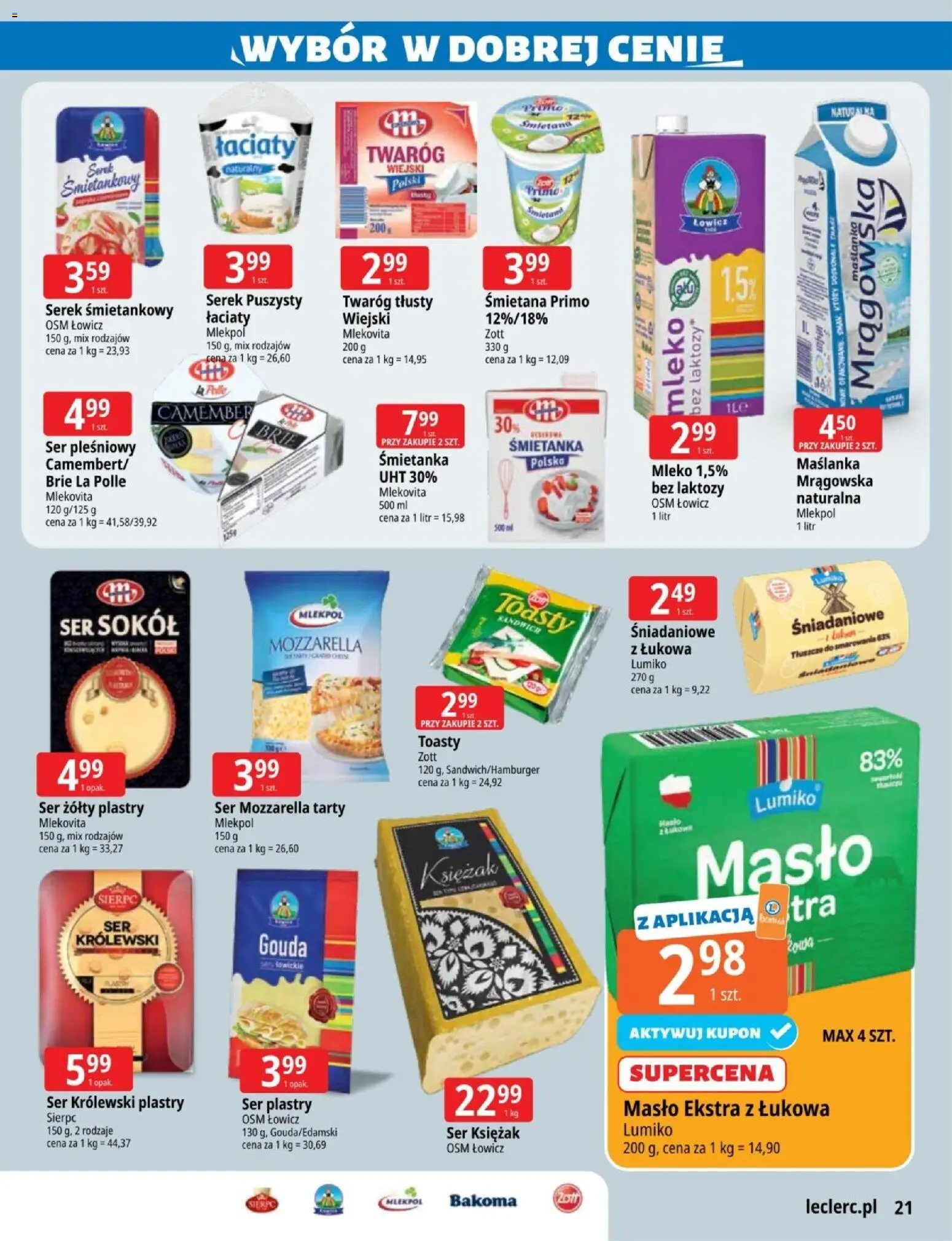 E.Leclerc gazetka - Zielona Góra od 03.03.2026 | Strona: 21 | Produkty: Ser żółty, Ser pleśniowy, Maślanka, Masło