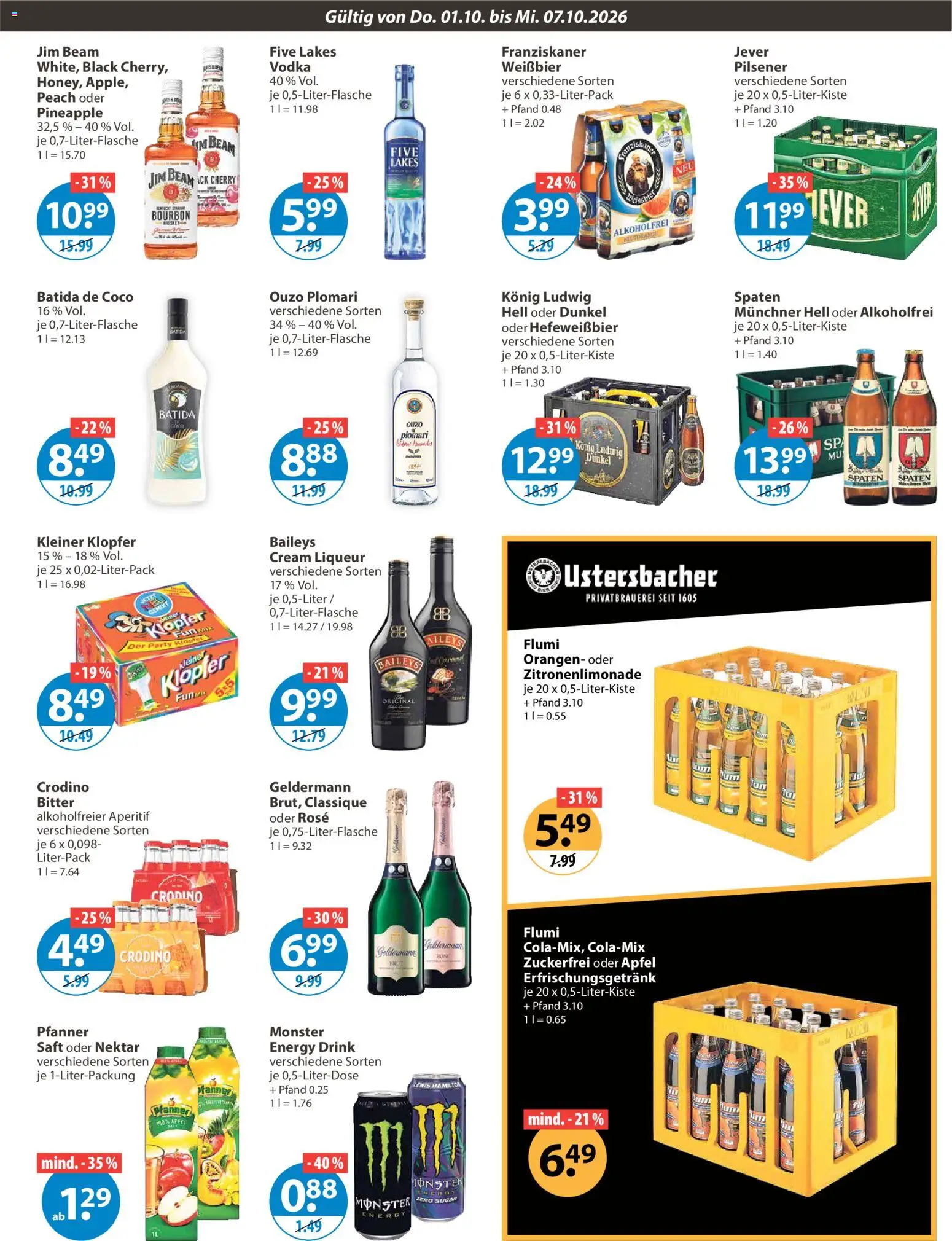V-Markt Angebote – gültig ab 01.10.2026 | Seite: 9 | Produkte: Weißbier, Baileys, Vodka, Ouzo plomari