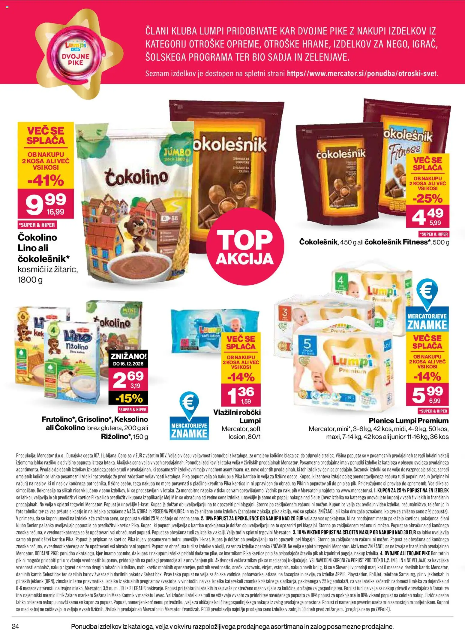 Novi Mercator katalog ponudbe – veljaven od 22.10.2026 | Stran: 24 | Izdelki: Med, Plenice, Robčki, Vlažilni robčki