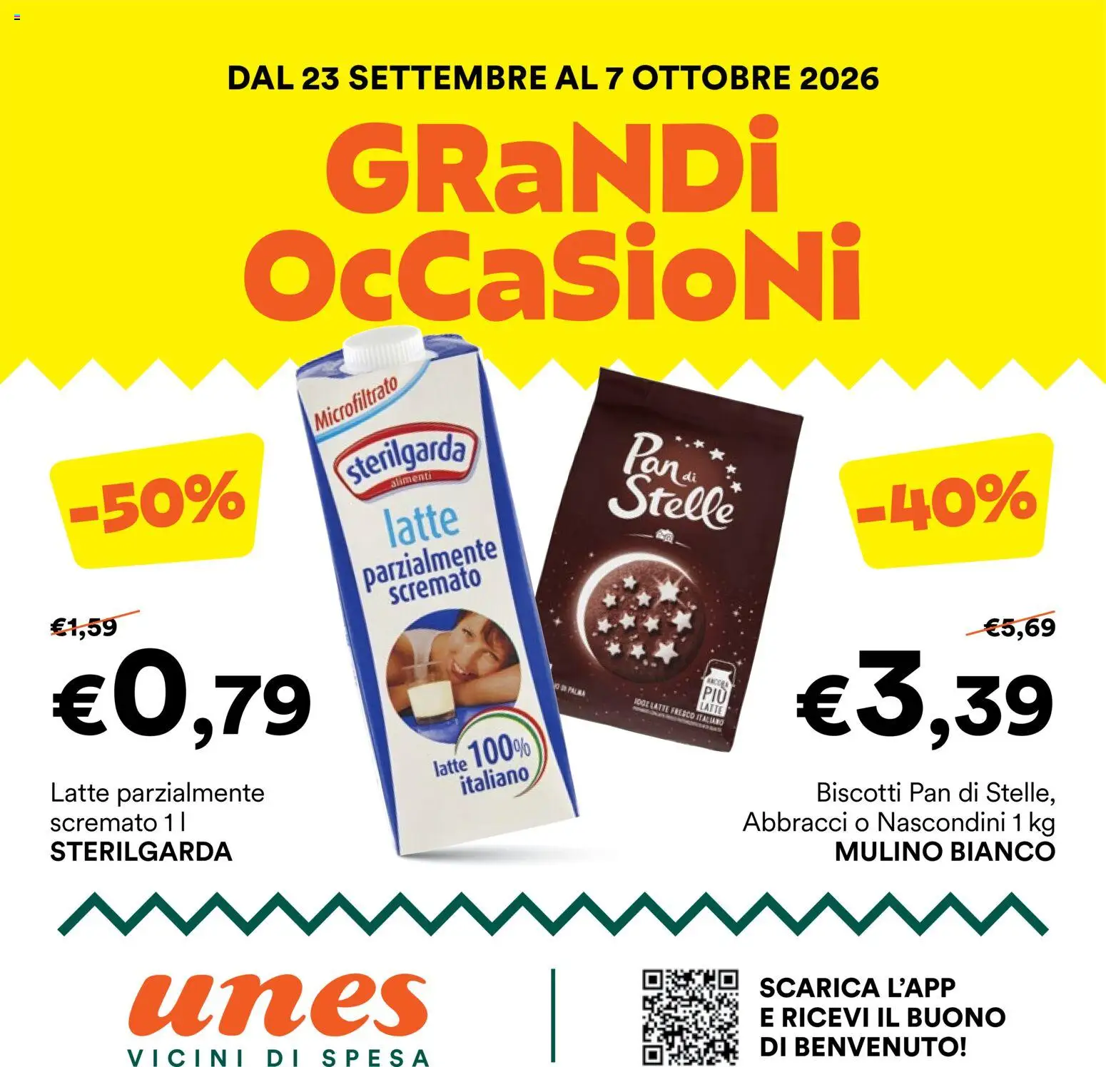Volantino Unes del 23/09/2026 | Pagina: 1 | Prodotti: Biscotti, Latte