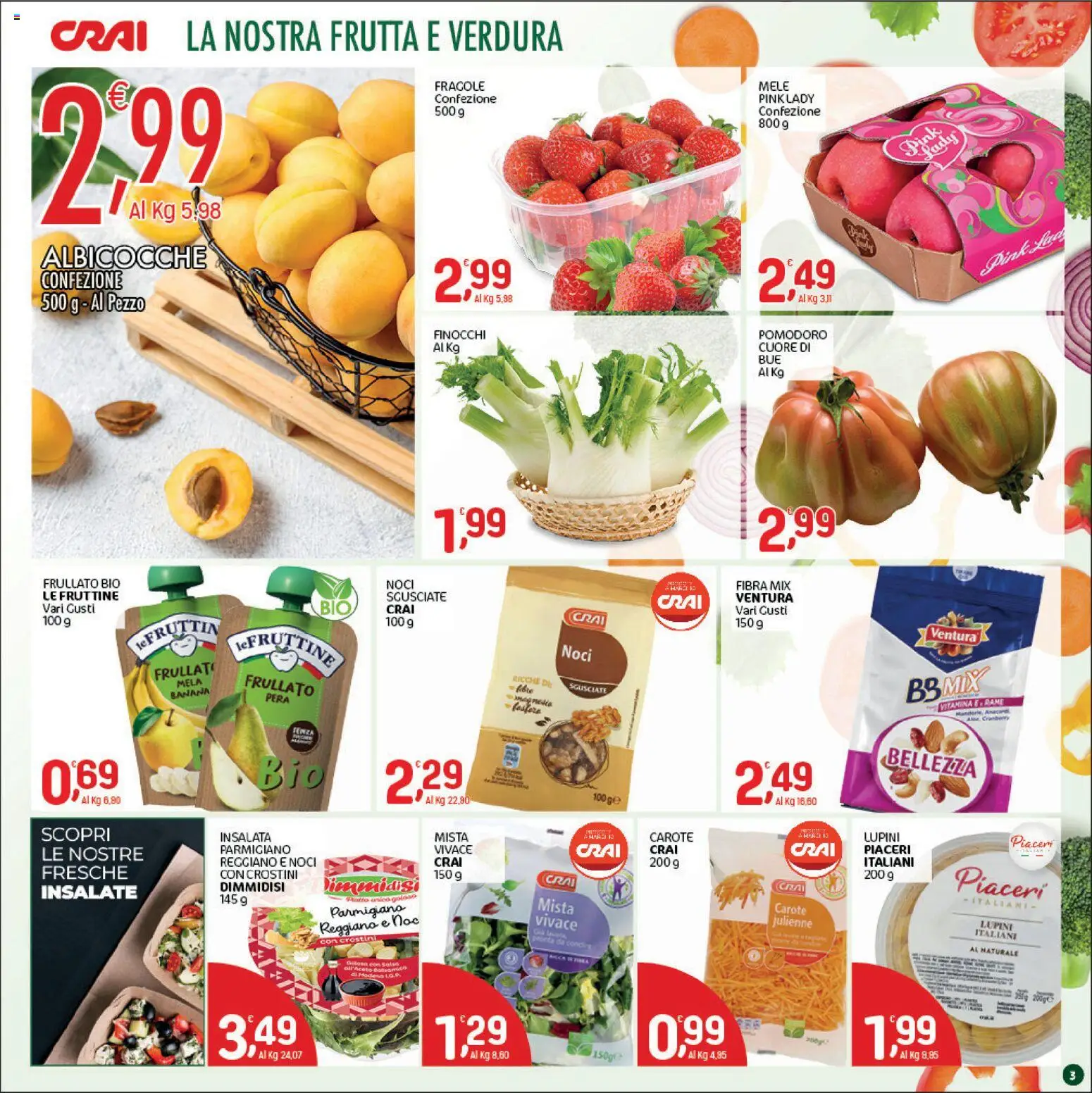 Volantino CRAI del 28.05.2026 | Pagina: 3 | Prodotti: Lupini, Insalata, Albicocche, Parmigiano
