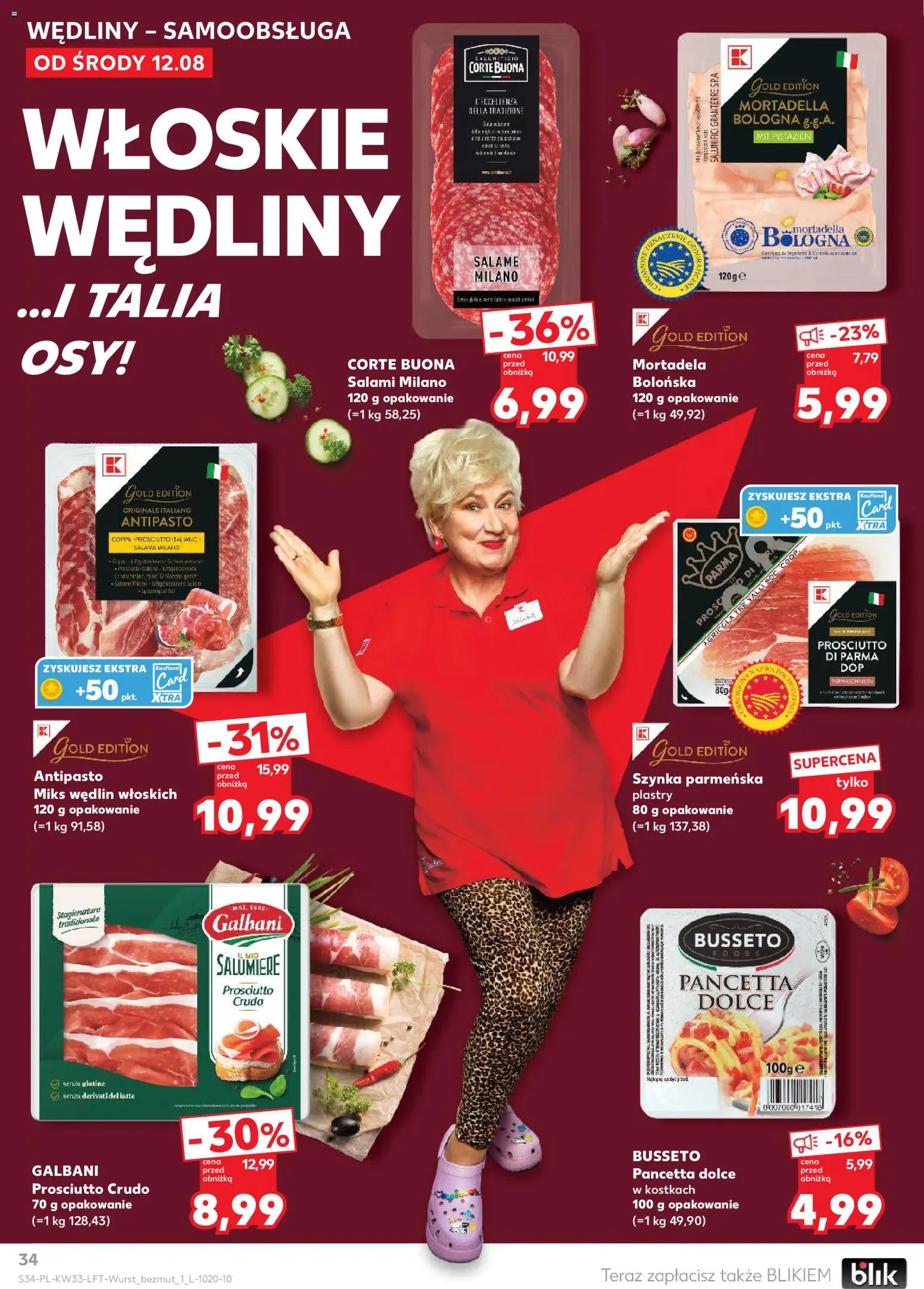 Kaufland Polsko leták od 12.08.2026 | Strana: 34 | Produkty: Prosciutto crudo, Mortadela, Prosciutto, Mortadella