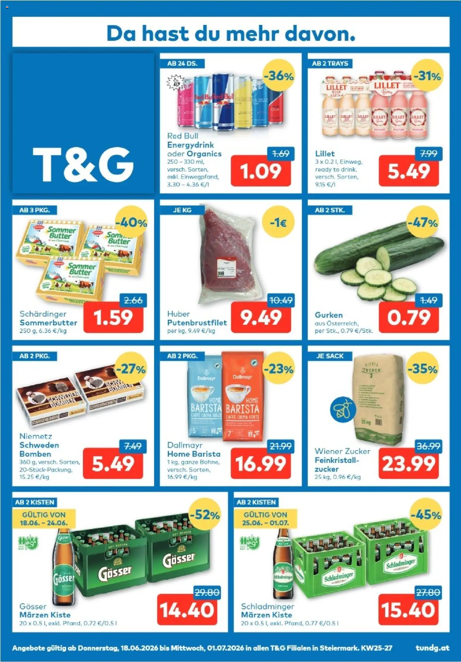T&G Steiermark gültig ab 18.06.2026 | Seite: 1 | Produkte: Gurken, Zucker, Butter