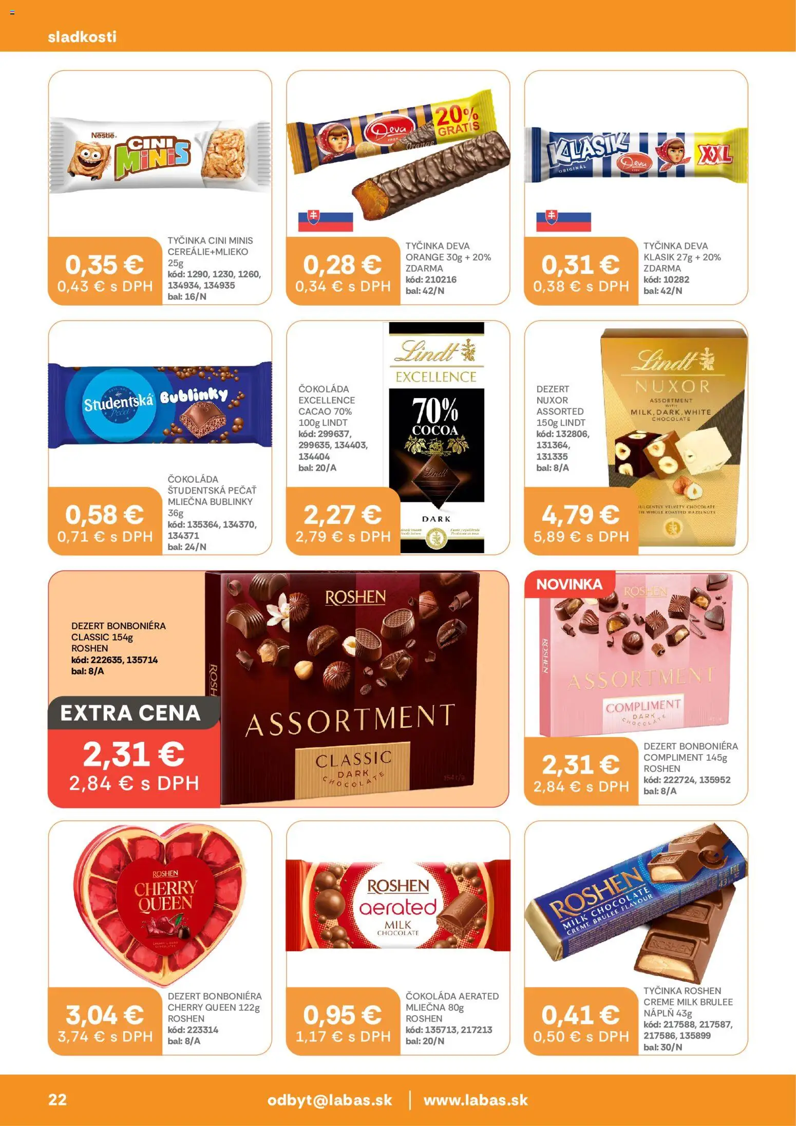 Nové Labaš akcie – leták je platný od 14.08.2026 | Strana: 22 | Produkty: Lindt, Cini Minis, Študentská pečať, Bonboniéra