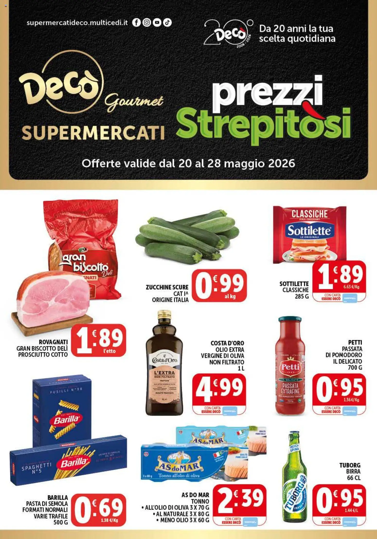 Volantino Decò del 20.05.2026 | Pagina: 1 | Prodotti: Birra, Pomodoro, Olio, Pasta