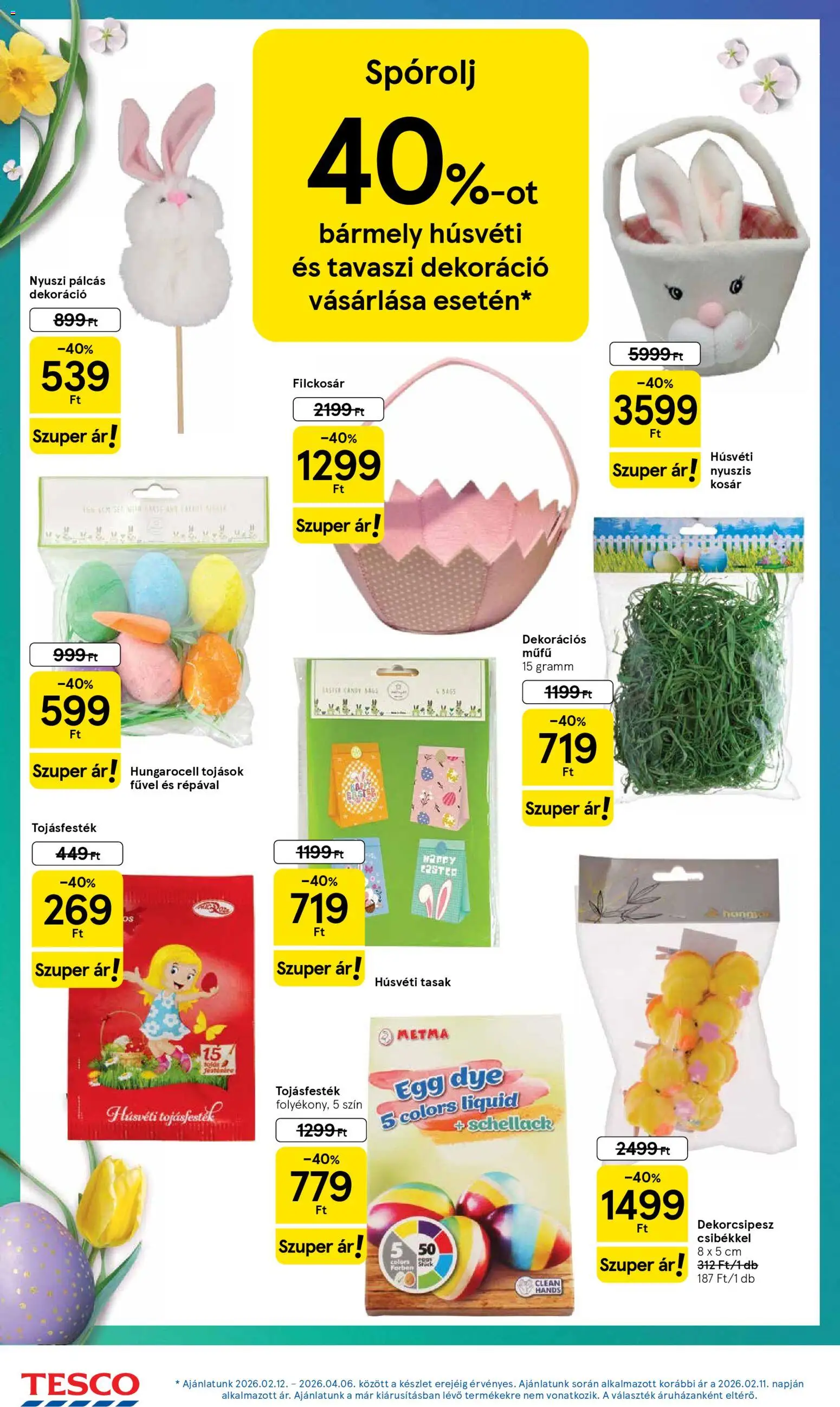 Tesco akciós ujság - amely érvényes a következő dátumtól: 2026.03.31. | Oldal: 16 | Termékek: Tojásfesték, Kosár, Műfű, Dekoráció