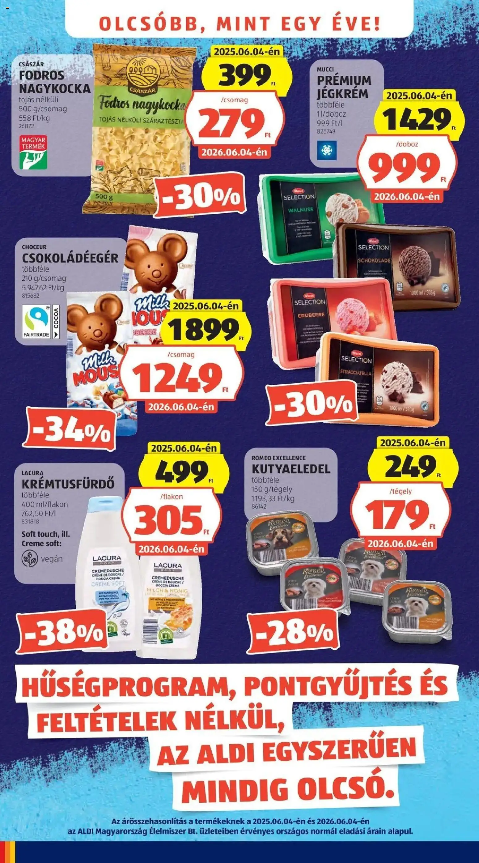 Aldi akciós ujság - amely érvényes a következő dátumtól: 04.06.2026 | Oldal: 4 | Termékek: Kutyaeledel, Tojás, Vegán, Jégkrém
