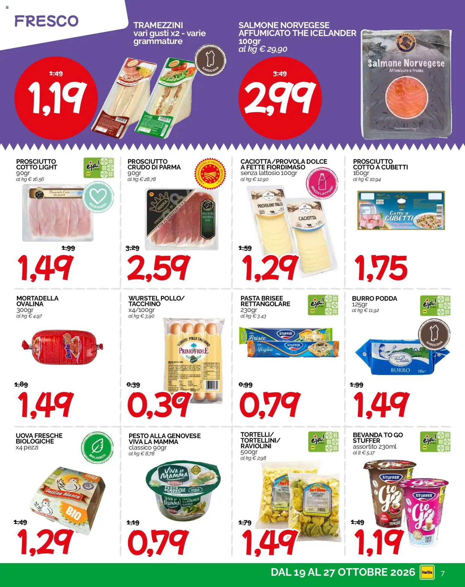 Volantino HarDis del 19/10/2026 | Pagina: 7 | Prodotti: Prosciutto Cotto, Uova, Carne, Senza lattosio