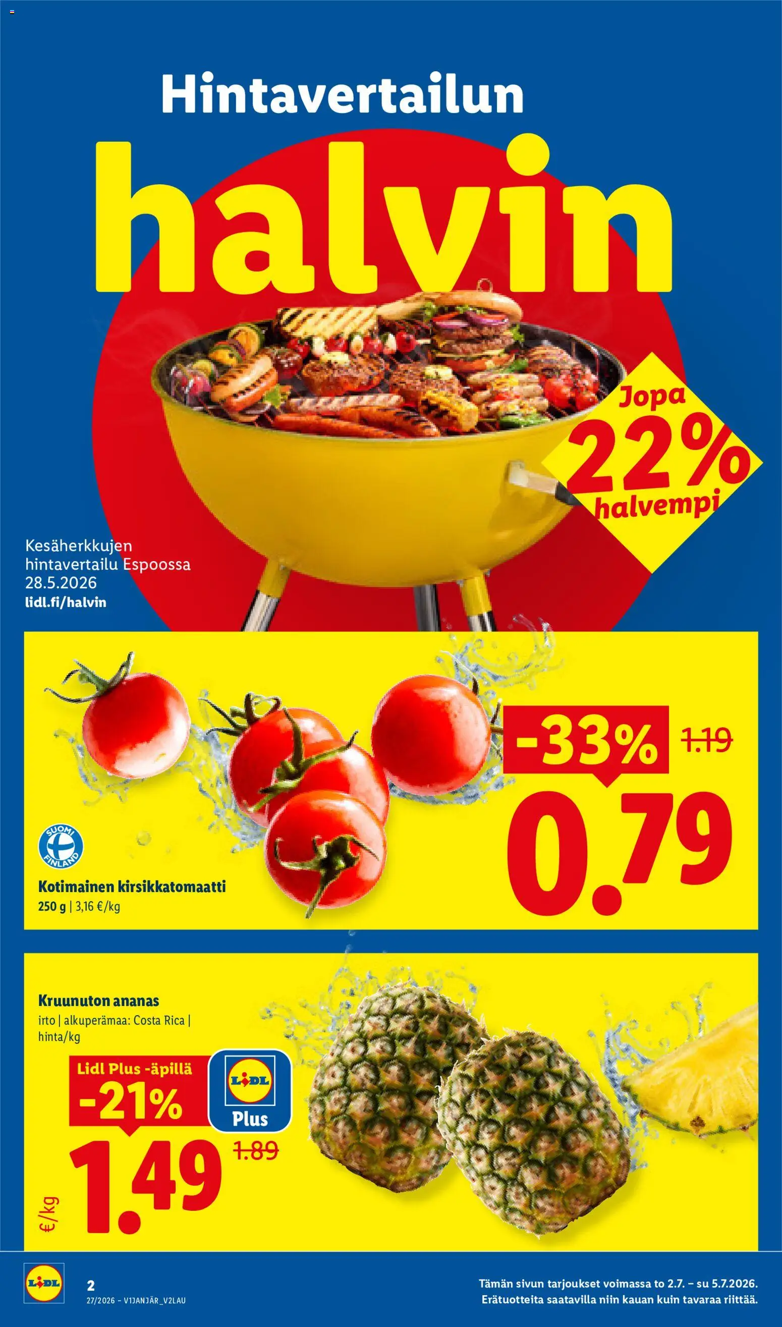Lidl tarjoukset - Helsinki – voimassa 02/07/2026 alkaen | Sivu: 2 | Tuotteet: Kirsikkatomaatti, Ananas