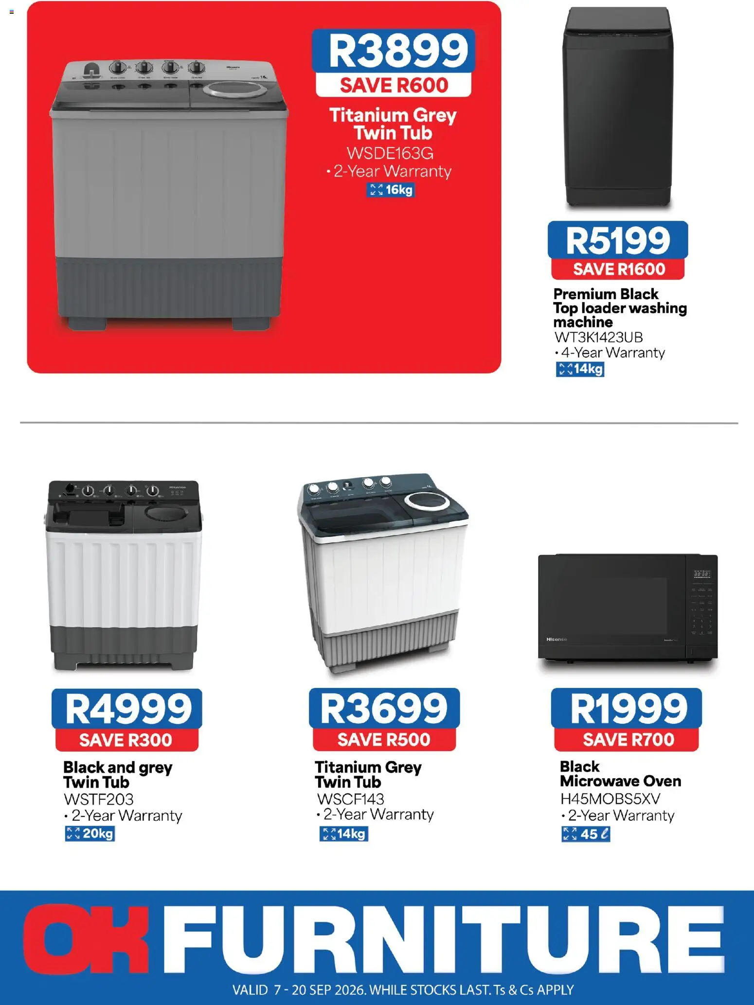 New OK Furniture catalogue – valid from 07/09/2026 | Page: 2 | Products: Washing machine, Oven, Microwave oven, Microwave