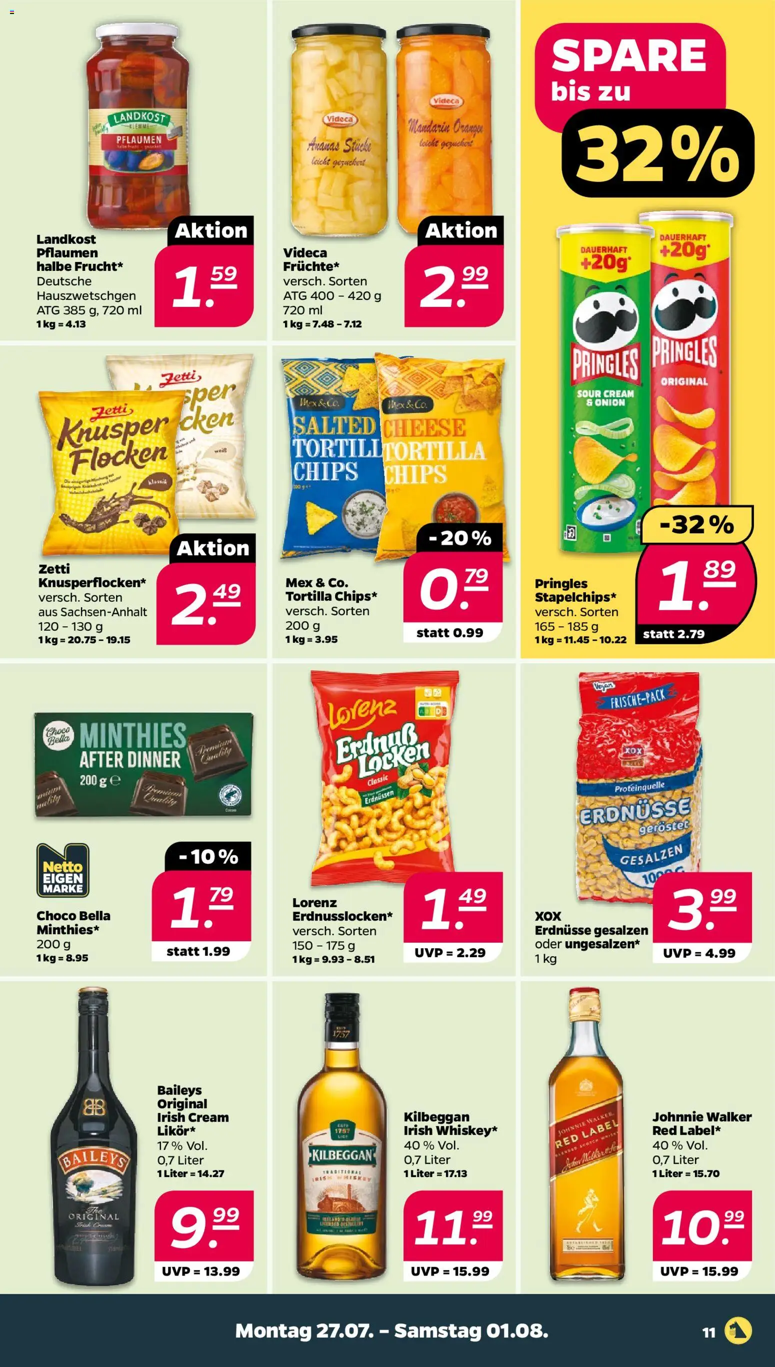 Netto Prospekt – gültig ab 27.07.2026 | Seite: 11 | Produkte: Erdnüsse, Pflaumen, Baileys, Chips